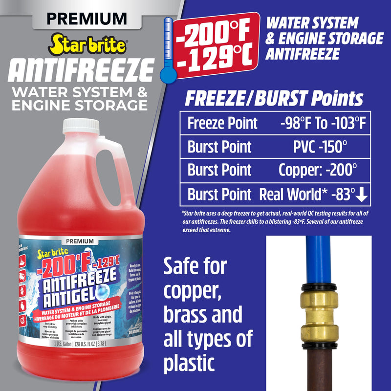Non-Toxic STAR BRITE Premium -200°F Antifreeze for RV, Marine & Water Systems, Propylene Glycol Formula with Corrosion Inhibitors, Ready-to-Use Cold Weather Protection