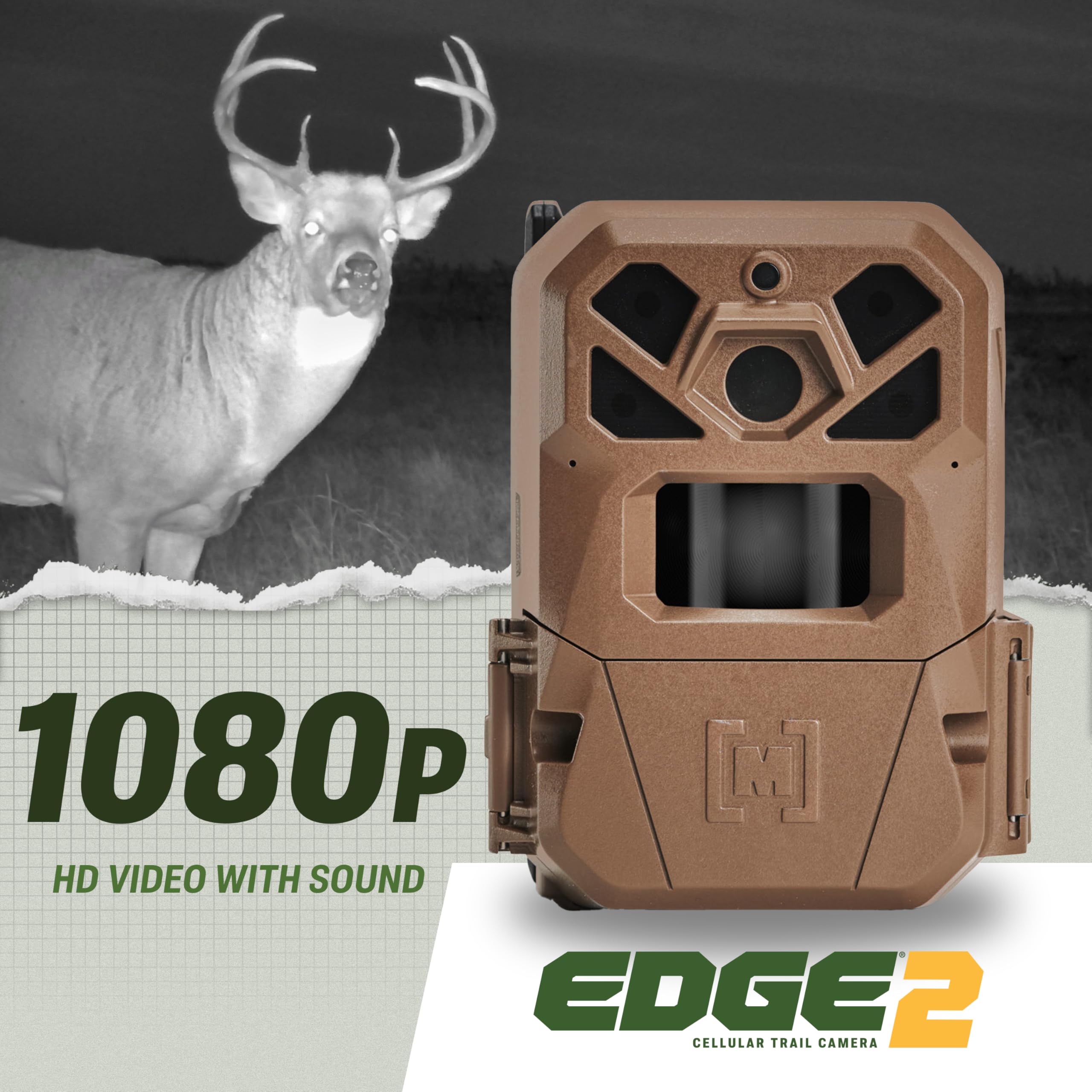 Moultrie 2 Edge Cellular Trail Camera - Auto Connect Nationwide 4G LTE - On Demand 36MP Photo - 1080P Video with HD Audio - 100 Ft Detection Range - Low Glow Flash