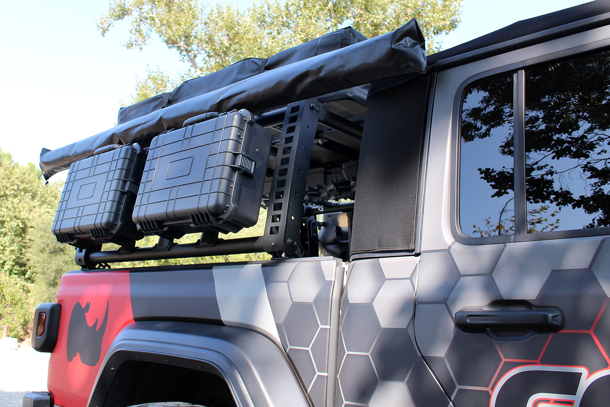 Go Rhino Bracket Awning Kit | Mild Steel, Textured Black | 5950040T | Fits The Cross Bar System of Go Rhino SRM Series Roof Racks, CEROS Roof Racks or XRS Overlanding Xtreme Racks