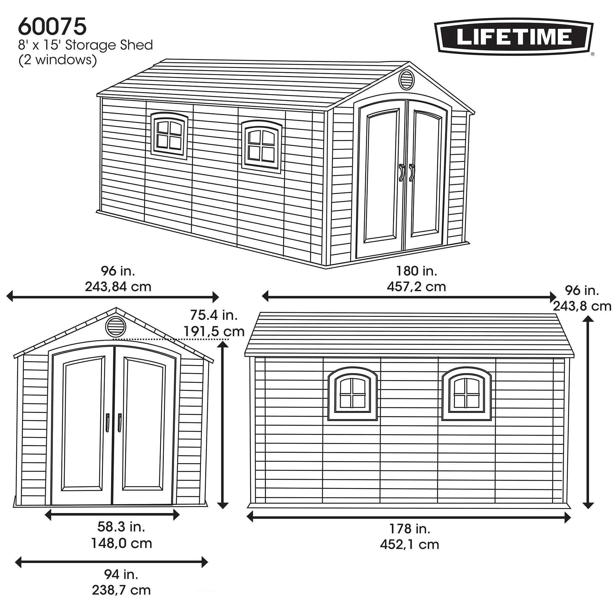 Outdoor Storage Shed Lifetime 60075, 8x15 Ft, Desert Sand, Resin Backyard Tool Shed with Lockable Doors and Weather-Resistant Panels