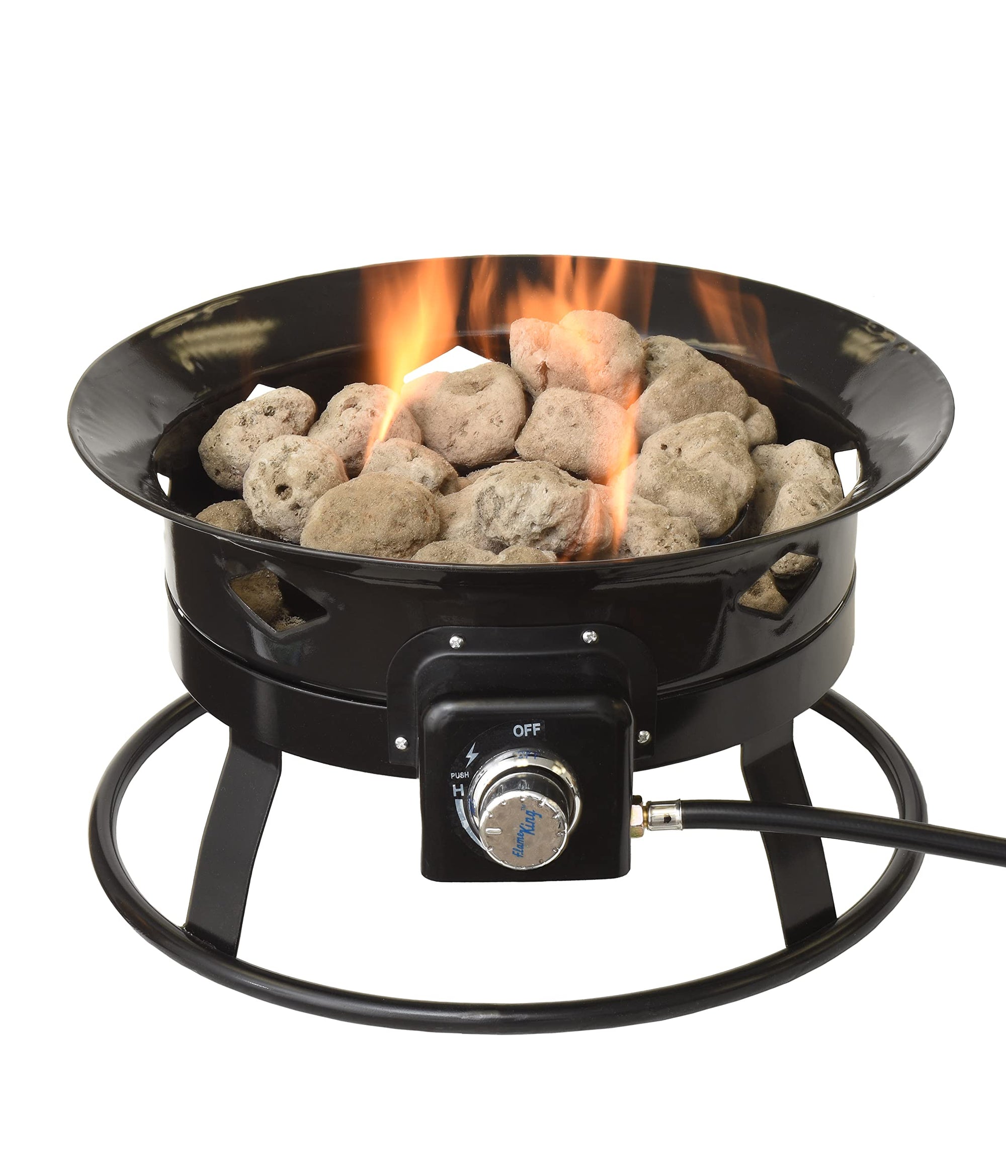 Flame King Portable Outdoor Propane Gas Fire Pit Bowl with Self Igniter, Cover, and Carry Straps for RV, Camping, Backyard