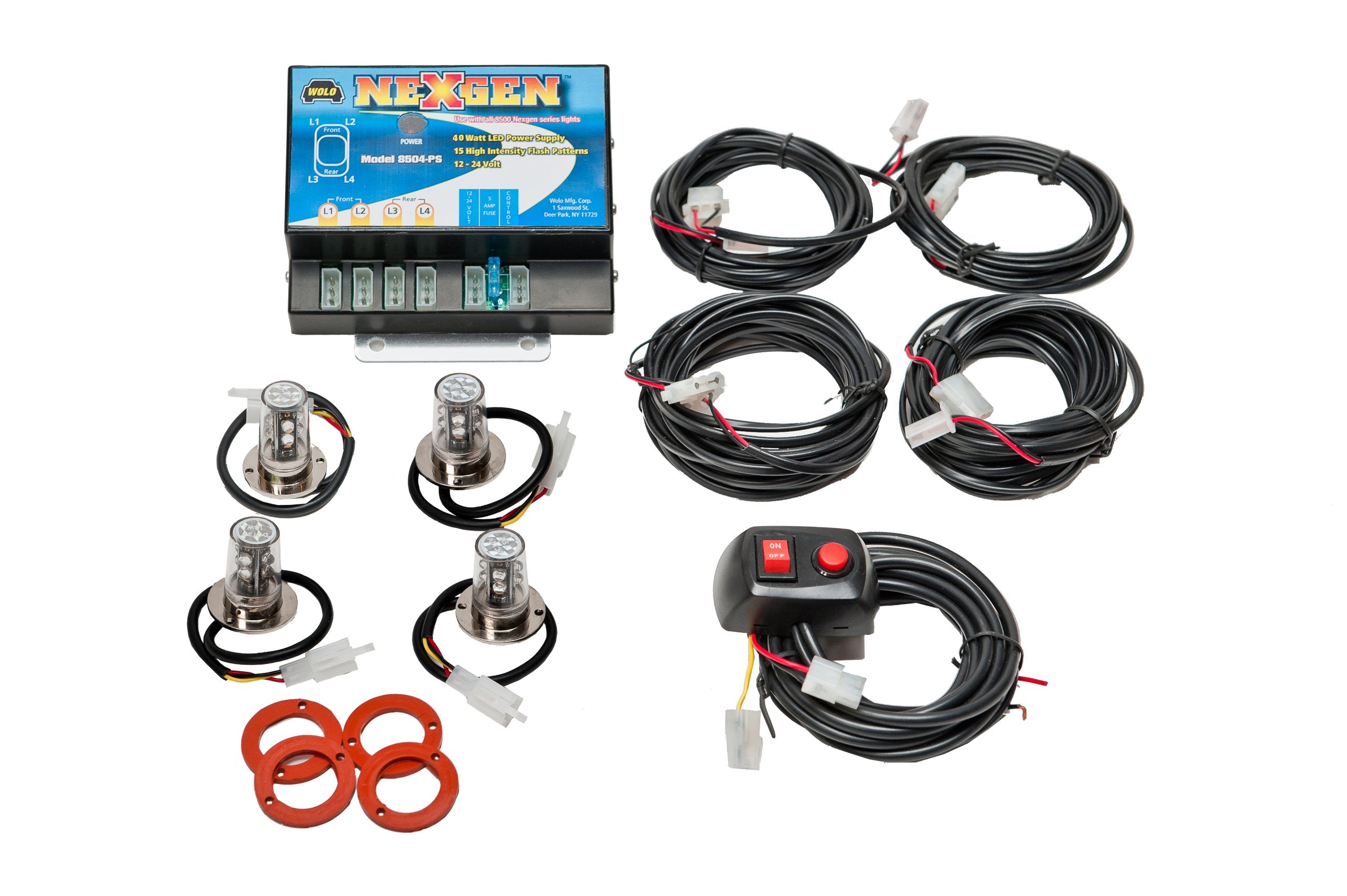 NexGen Wolo (8504-10CCCC) 40 Watt Power Supply Gen 3 LED Emergency Warning Four Head Kit - 4 Clear LED Heads