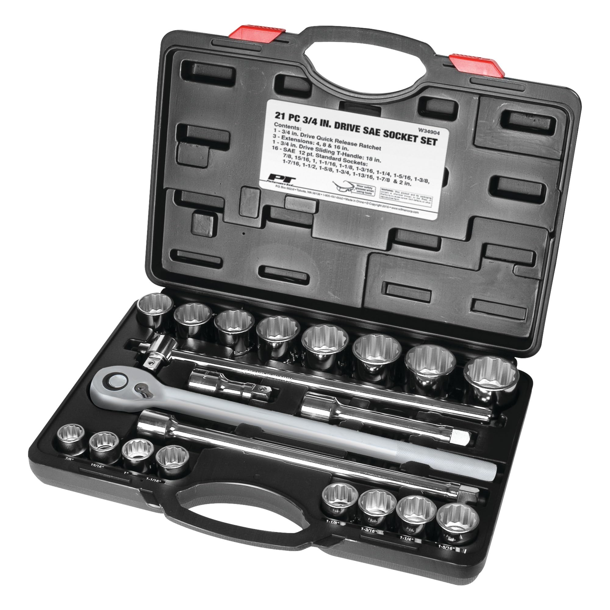 3/4-Inch Drive Performance Tool W34904 SAE Socket Set, 21-Piece, 1-Pack