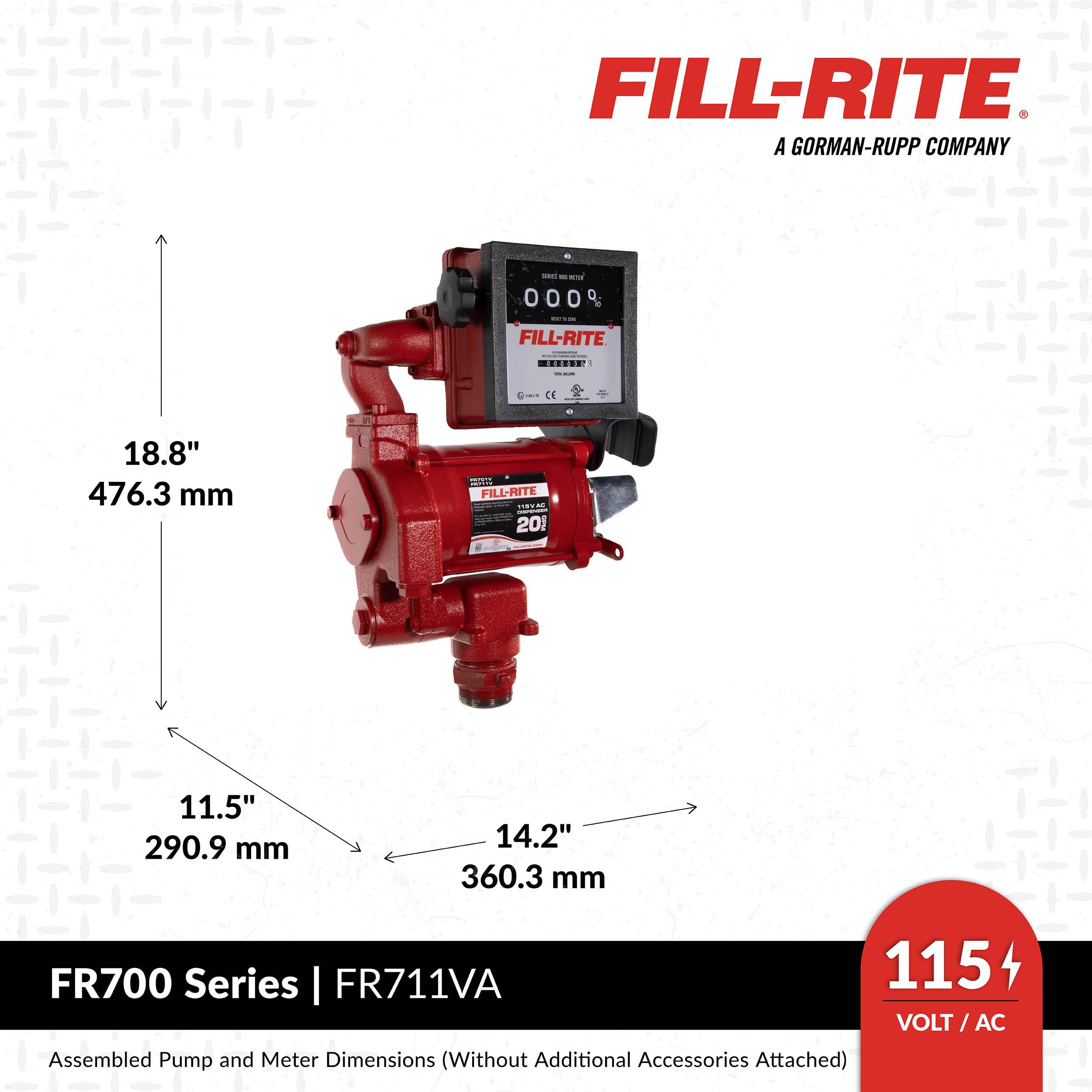 Fill-Rite 115V FR711VA Fuel Transfer Pump with Mechanical Gallon Meter Package - Heavy-Duty Electric Pump with High Flow Rate and Durable Construction