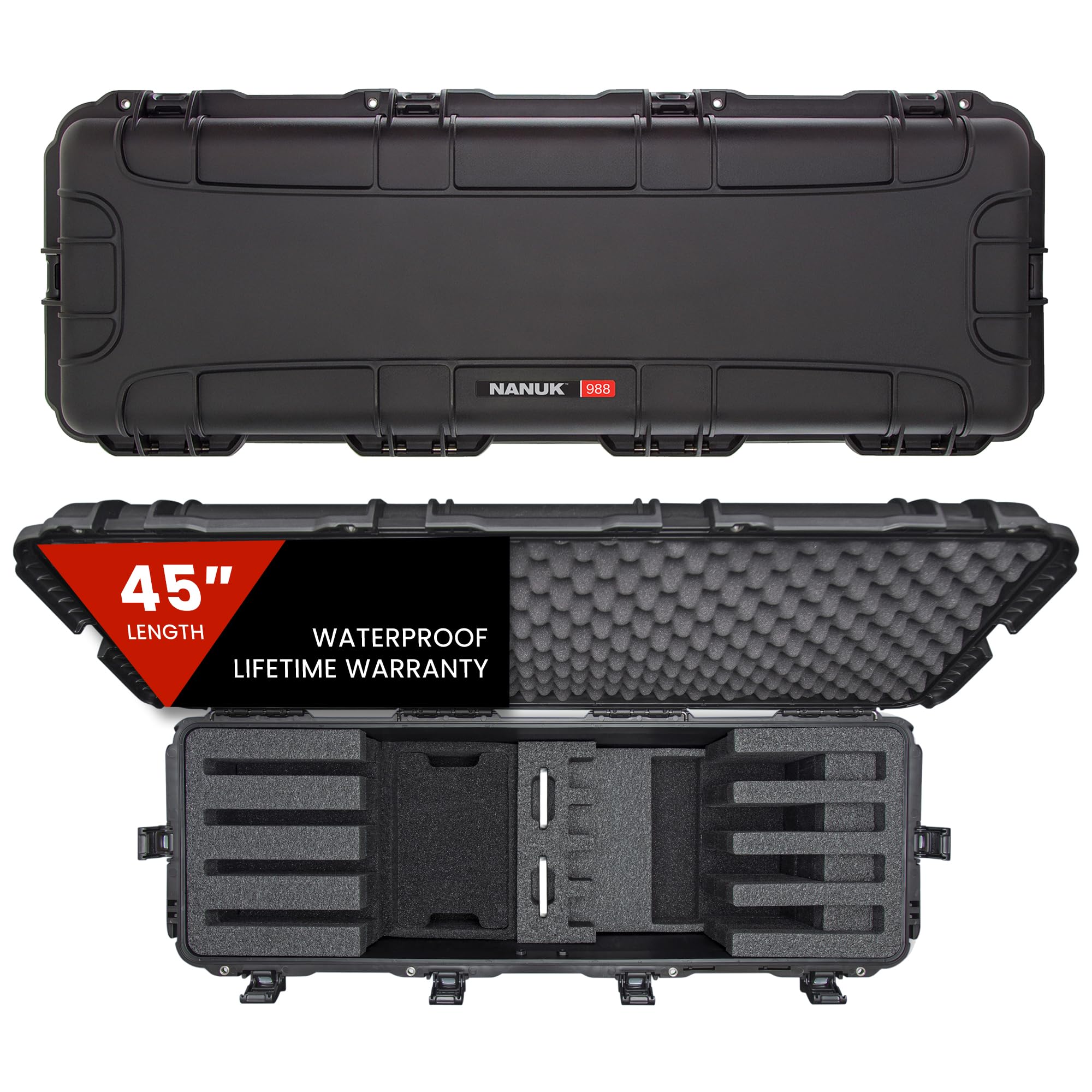 NANUK 988 Hard Case with Wheels 45” & Customizable Foam Insert, IP67 Waterproof & Crushproof, Rugged Construction for Ultimate Protection, Made in Canada – Black (44.9” x 16.3” x 13.6”) (4 UP Black)