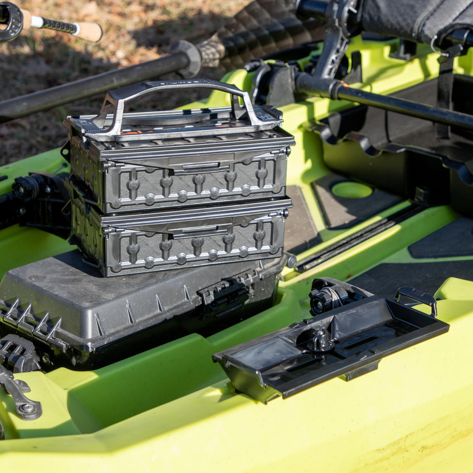 YakAttack TracPak Fully Loaded Combo Kit - Black | Includes 2 Stackable Storage Boxes | Quick Release Handle & Base | 3 Internal Trays | Track & Surface Mount Hardware | Made in USA