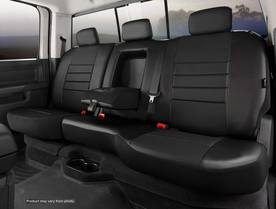 Custom Fit Fia SL62-24 BLK/BLK Rear Seat Cover Split Seat 60/40 - Leatherette, (Solid Black)