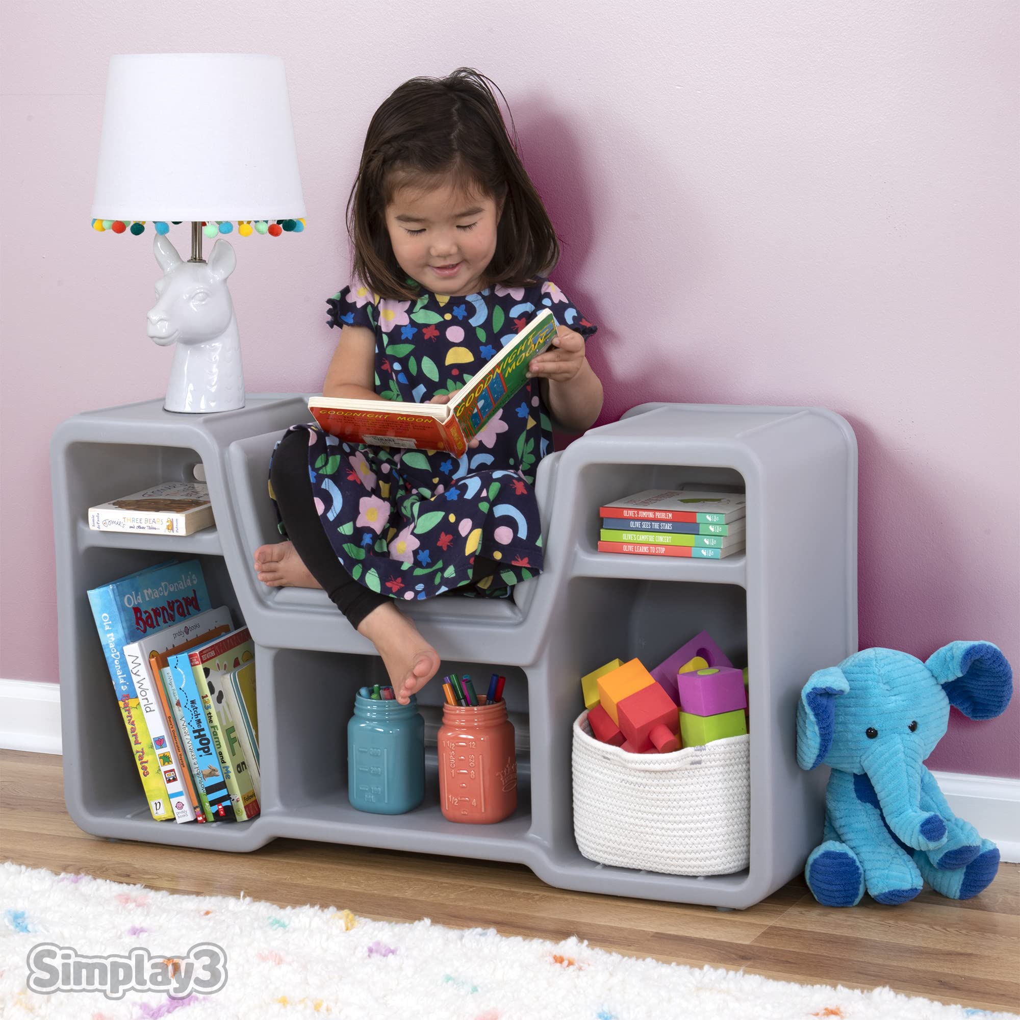 Cozy Cubby Book Nook Simplay3, Kids Bookshelf and Storage with Built-in Reading Seat, Fully Assembled, Made in USA
