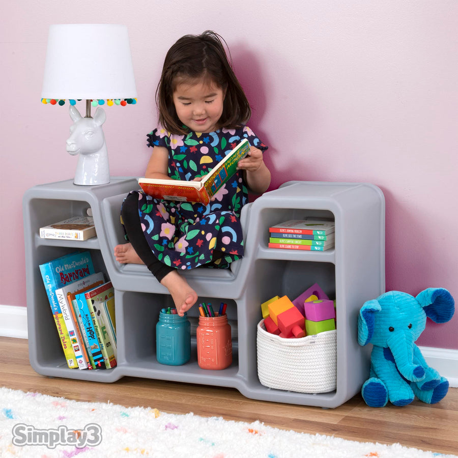 Cozy Cubby Book Nook Simplay3, Kids Bookshelf and Storage with Built-in Reading Seat, Fully Assembled, Made in USA