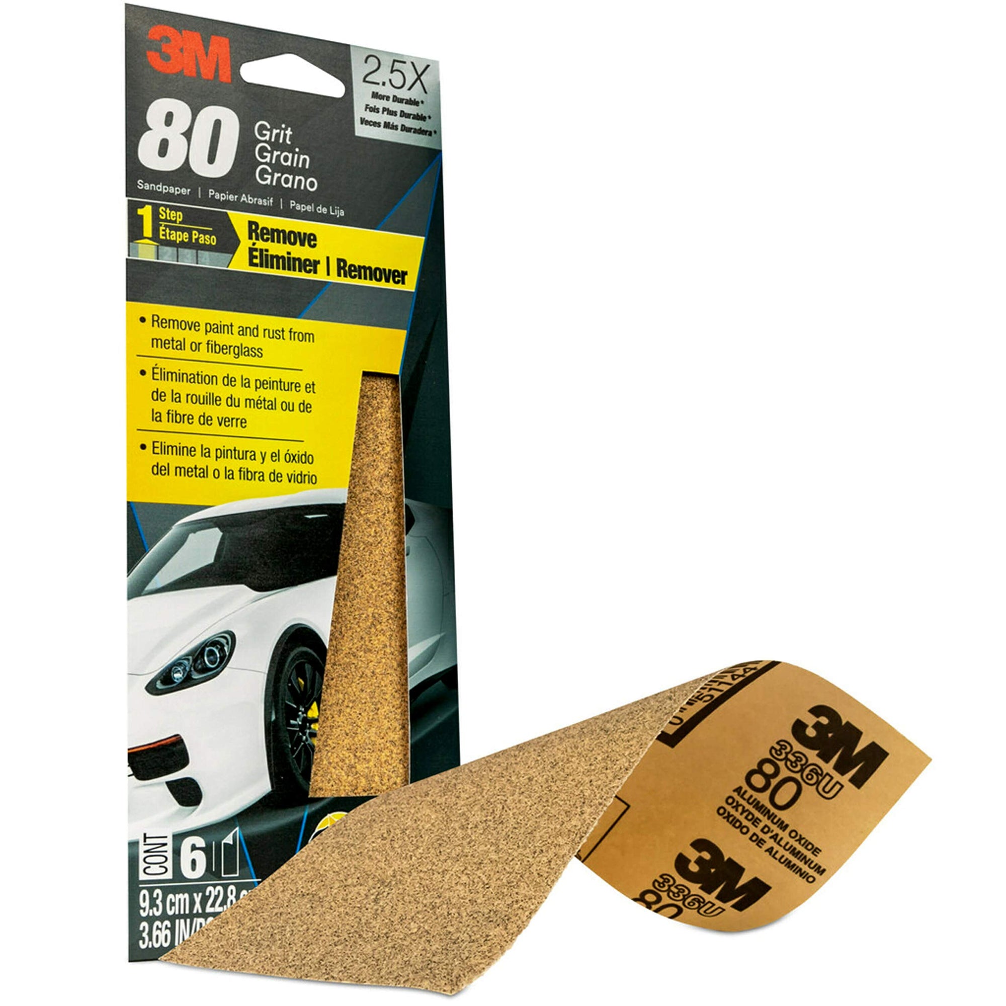 3M Sandpaper, 80 Grit, 03035, 3 2/3 in x 9 in, 6 Sheets