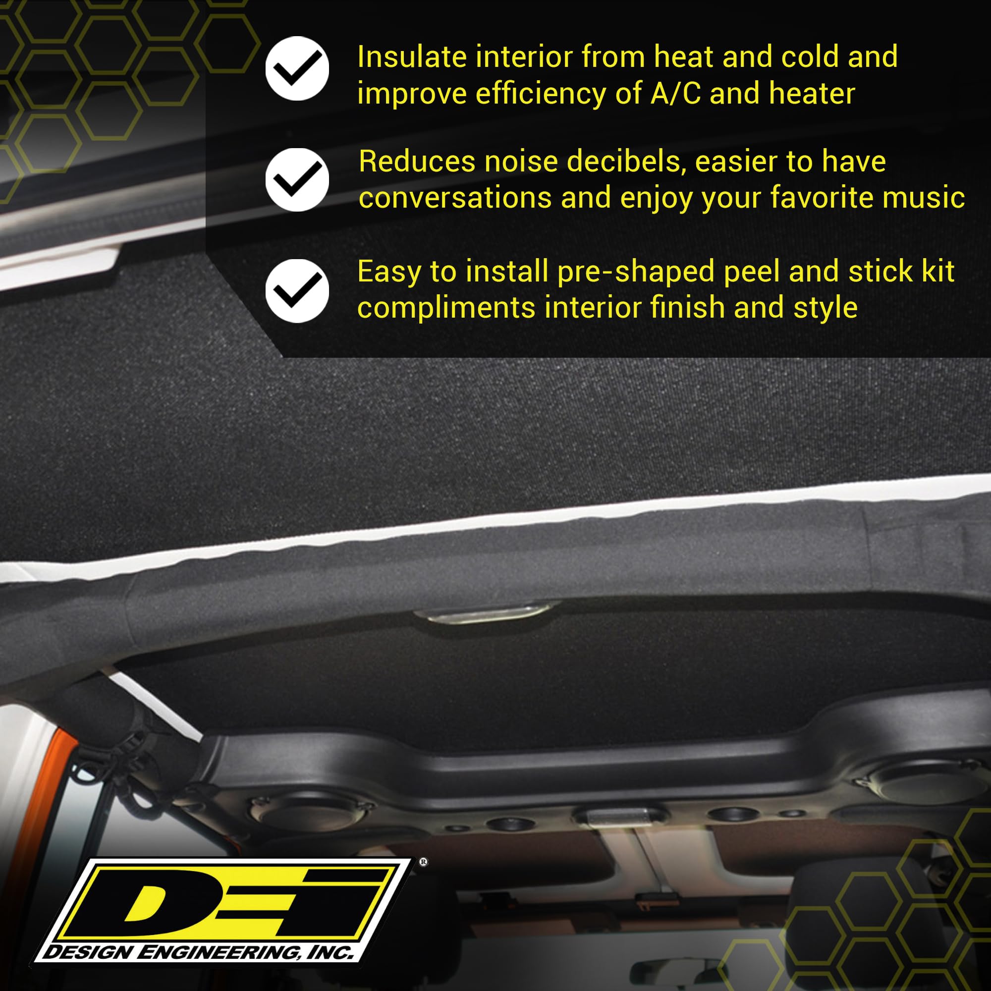 Sound Deadening and Insulating Headliner Kit DESIGN ENGINEERING Compatible with Jeep Gladiator JT (2020-up) - Max Insulation Headliner Sound Deadener Accessories