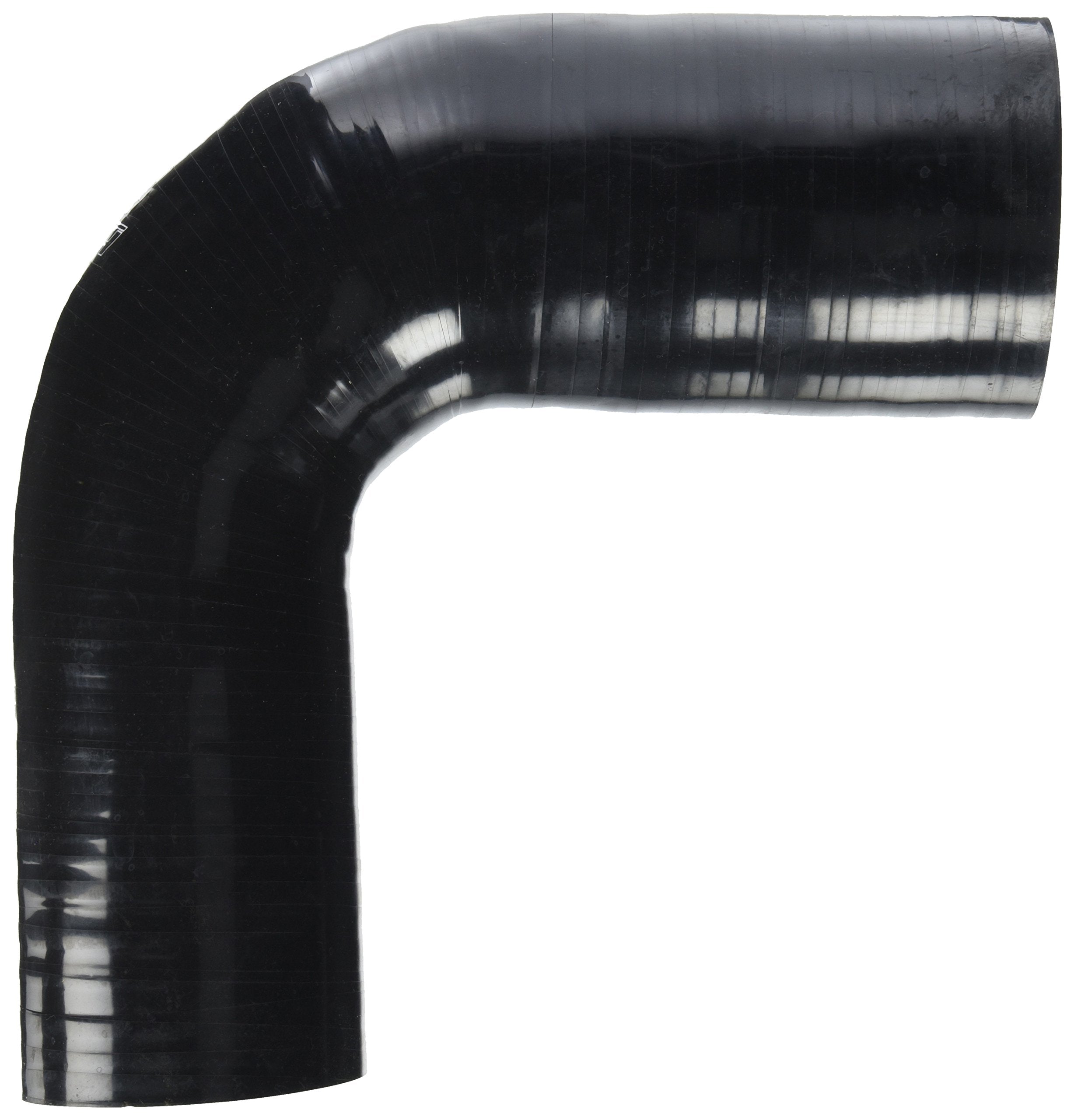 HPS Silicone High Temperature HTSER90-300-350-BLK 4-ply Reinforced 90 degree Elbow Reducer Coupler Hose, 30 PSI Maximum Pressure, 4" Leg Length on each side, 3" > 3-1/2" ID, Black