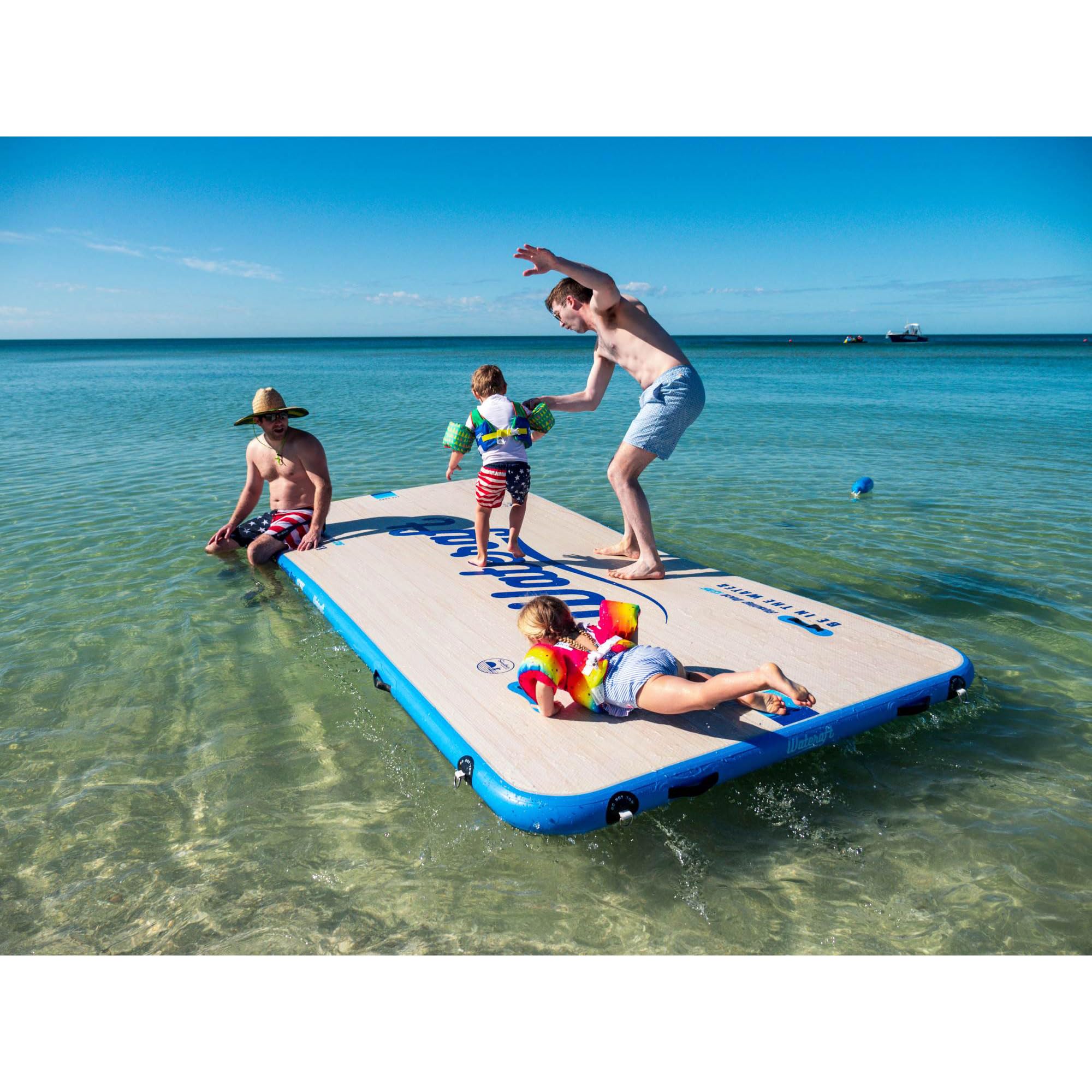 13 ft x 6 ft Wateraft Inflatable Floating Dock, Water Raft, Pad & Boat Docking Station for Lake, Pool, Beach & Ocean, w/ Handles & D-rings, Multicolor