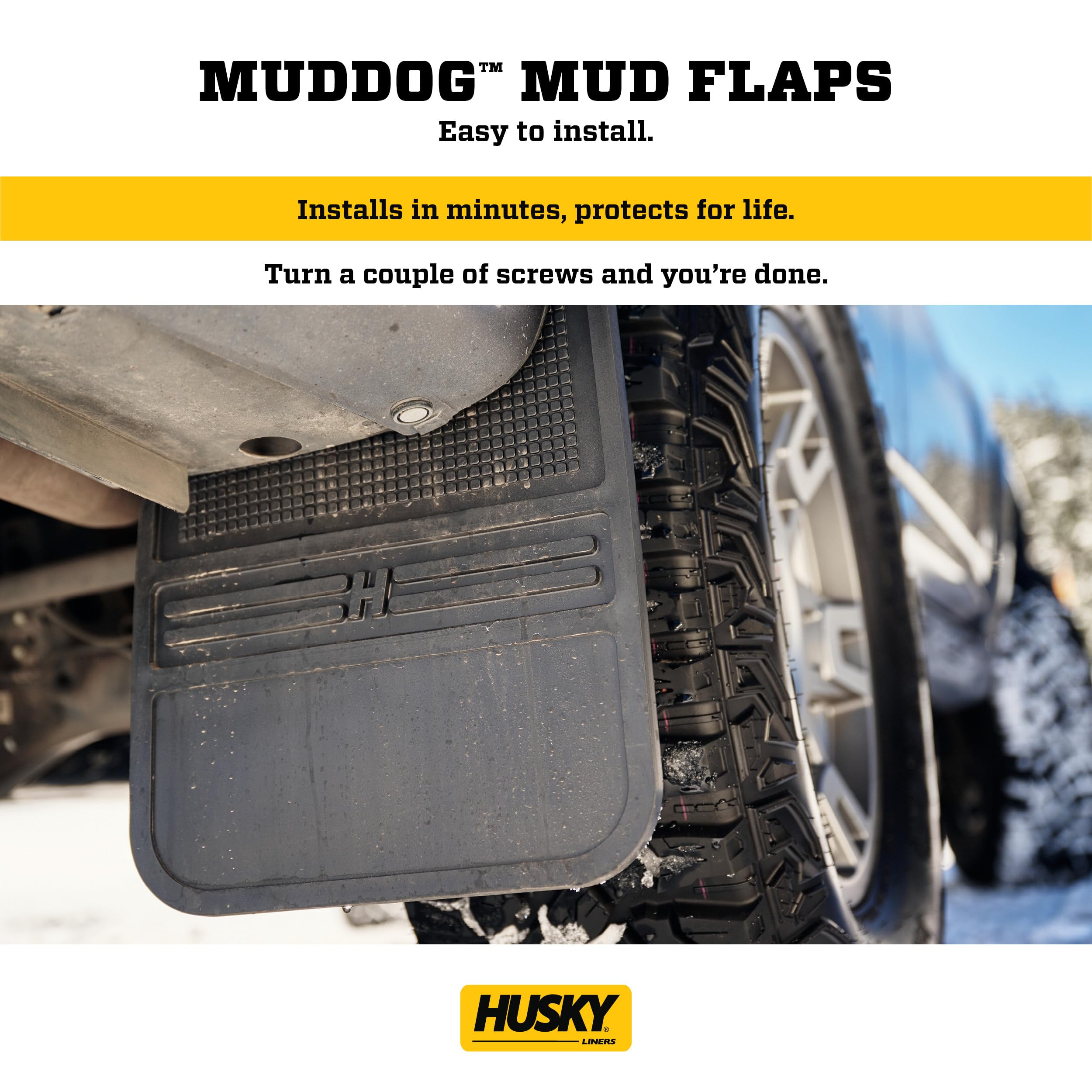 Husky Liners Muddog Universal Mud Flaps | Rubber Rear Mud Flaps - 12" w/Weight - Black, (See Fitment Type) | 55101