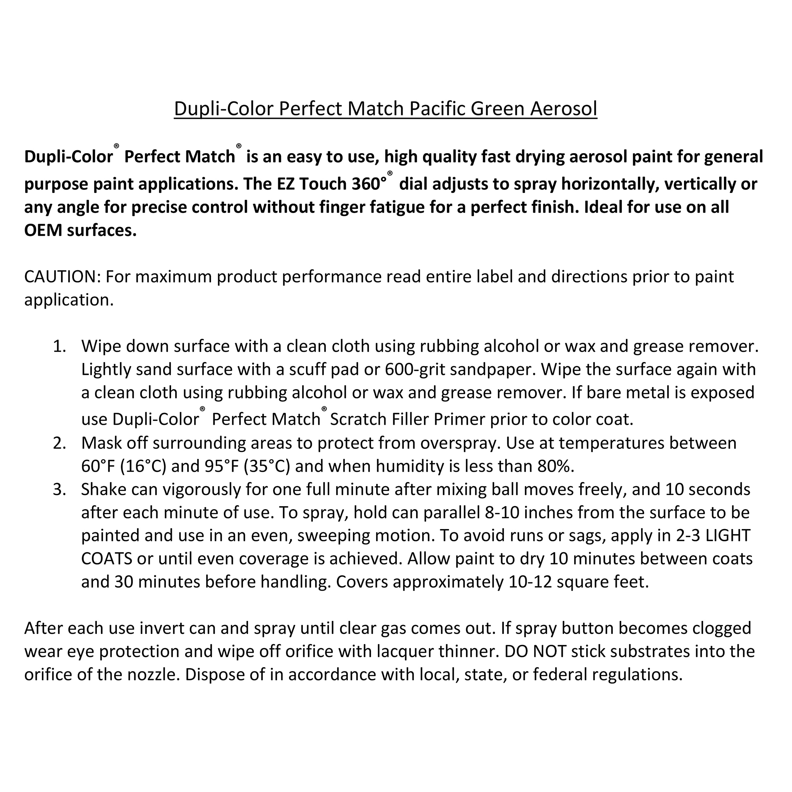 Perfect Match Dupli-Color Automotive Spray Paint – Ford Pacific Green Metallic, PS – 8 oz. Aerosol Can