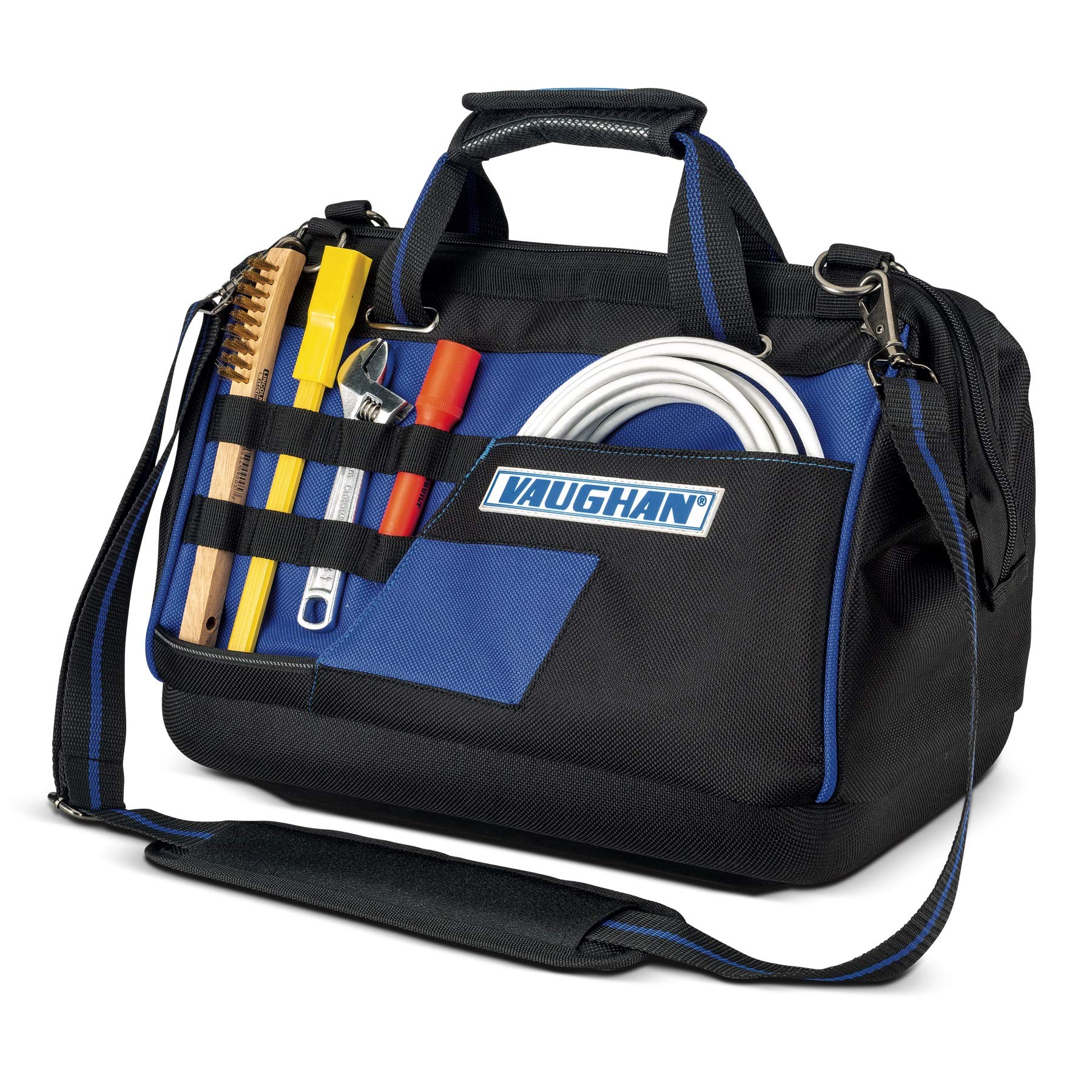 16 in. Vaughan Wide Mouth Tool Bag 9 Pocket 10 Tool Loops 1200D - 240157, Blue, 16-1/2 in. x 8-5/8 in. x 11-3/4 in.