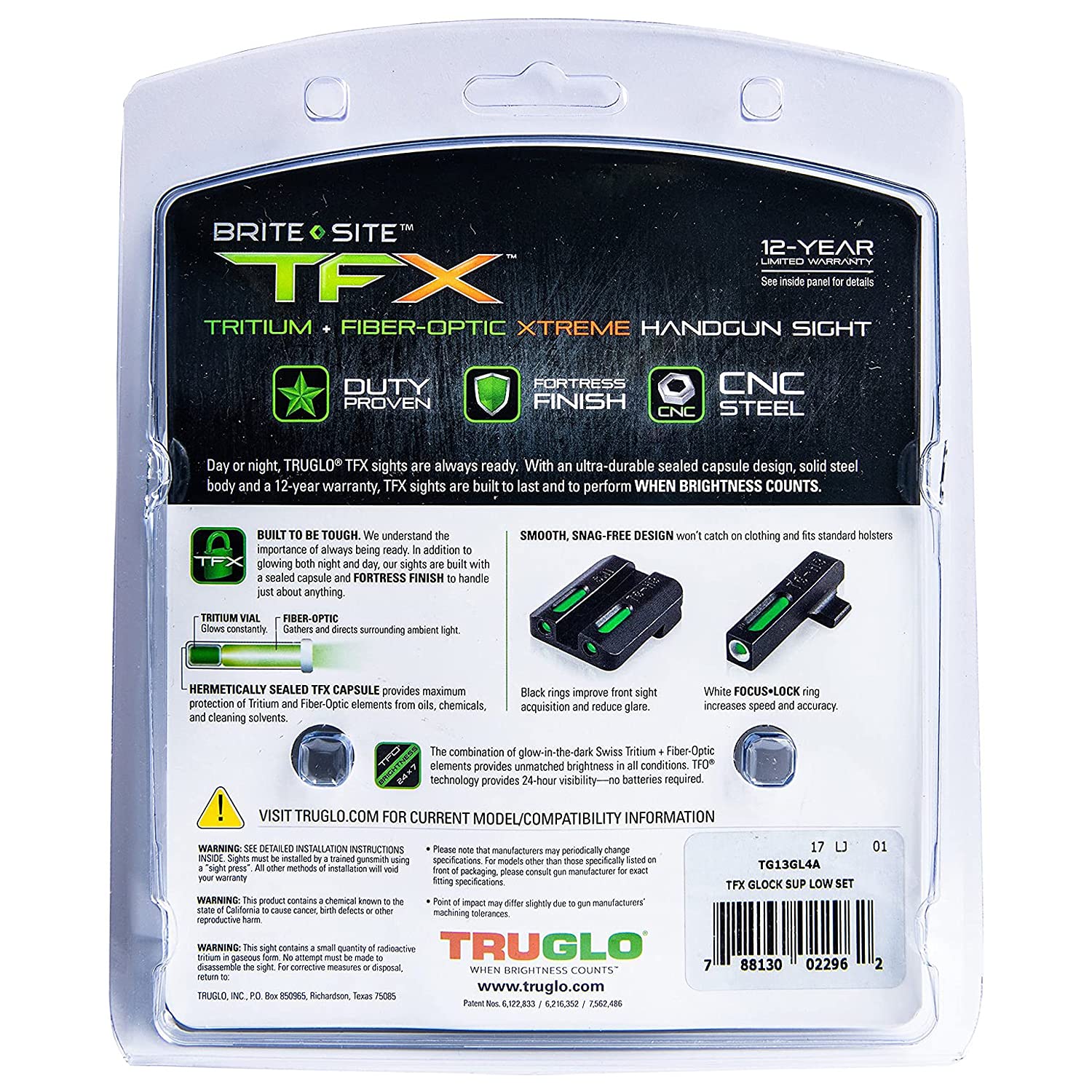 TruGlo Handgun Laser Sight Accessories Set with Fiber Optic and Tritium Front Focus Lock for Glock 17/17L, 19, 22, 23, 24 Models and More