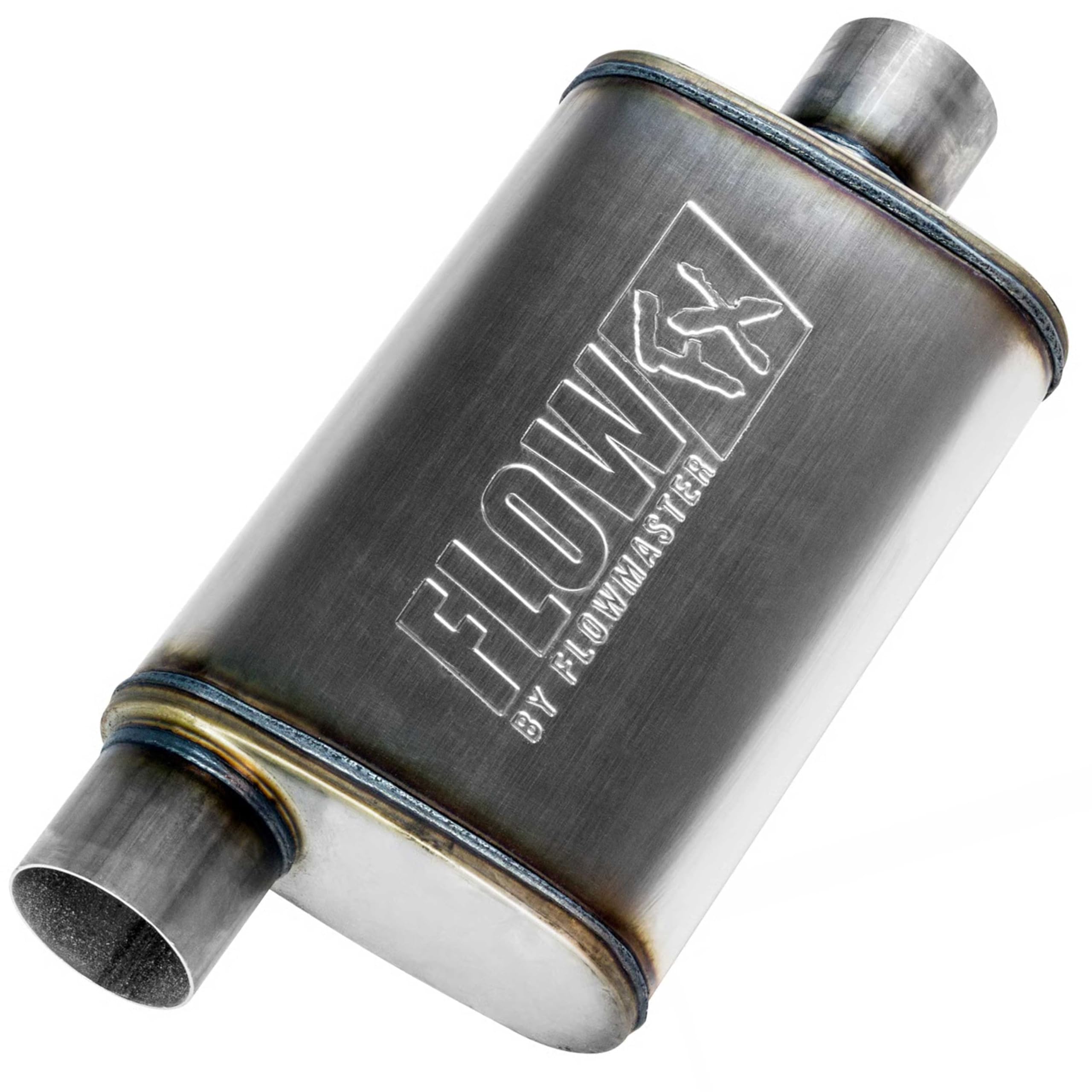 Flowmaster Chambered FX Muffler – 3.00” Offset In / 3.00” Center Out – Moderate Sound – Stainless Steel – Affordable Performance for Modern Trucks, Muscle Cars & Daily Drivers (71229)