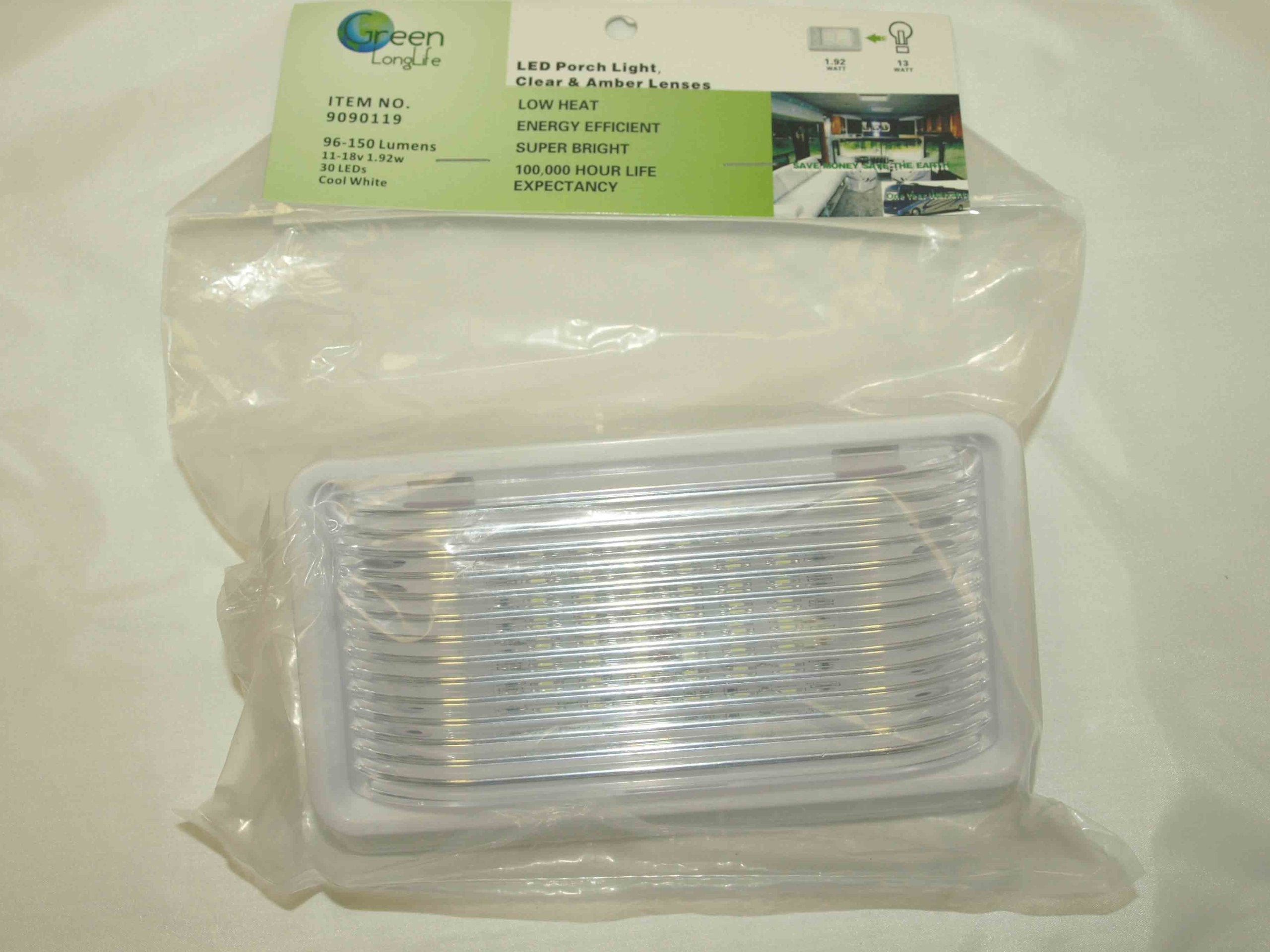 Long Life Green LED RV Porch Lights (Rectangle, White)