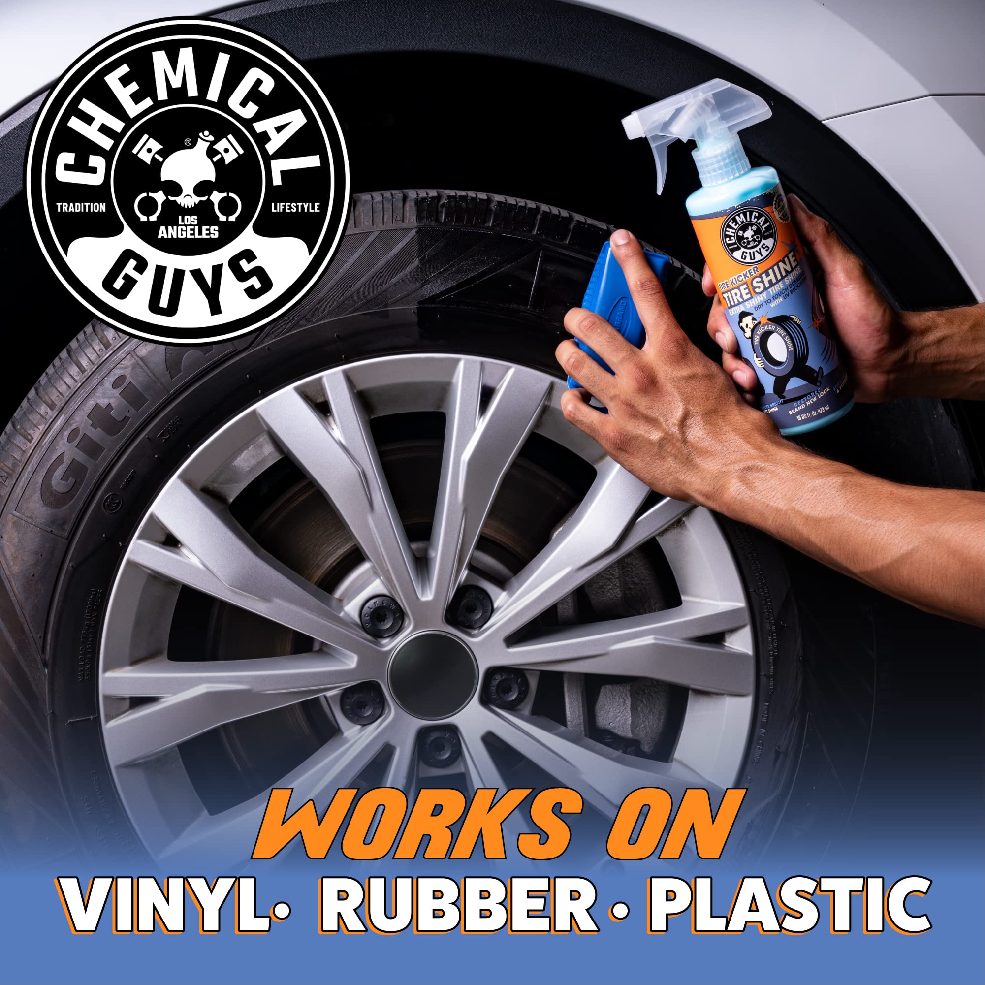 Chemical Guys Extra Glossy Tire Kicker Sprayable Tire Shine Spray, Dry-to-Touch Dressing - Restores Wet Look to Rubber, Vinyl, and Plastic, Safe for Cars, Trucks, Motorcycles, RVs, and More - 128 oz