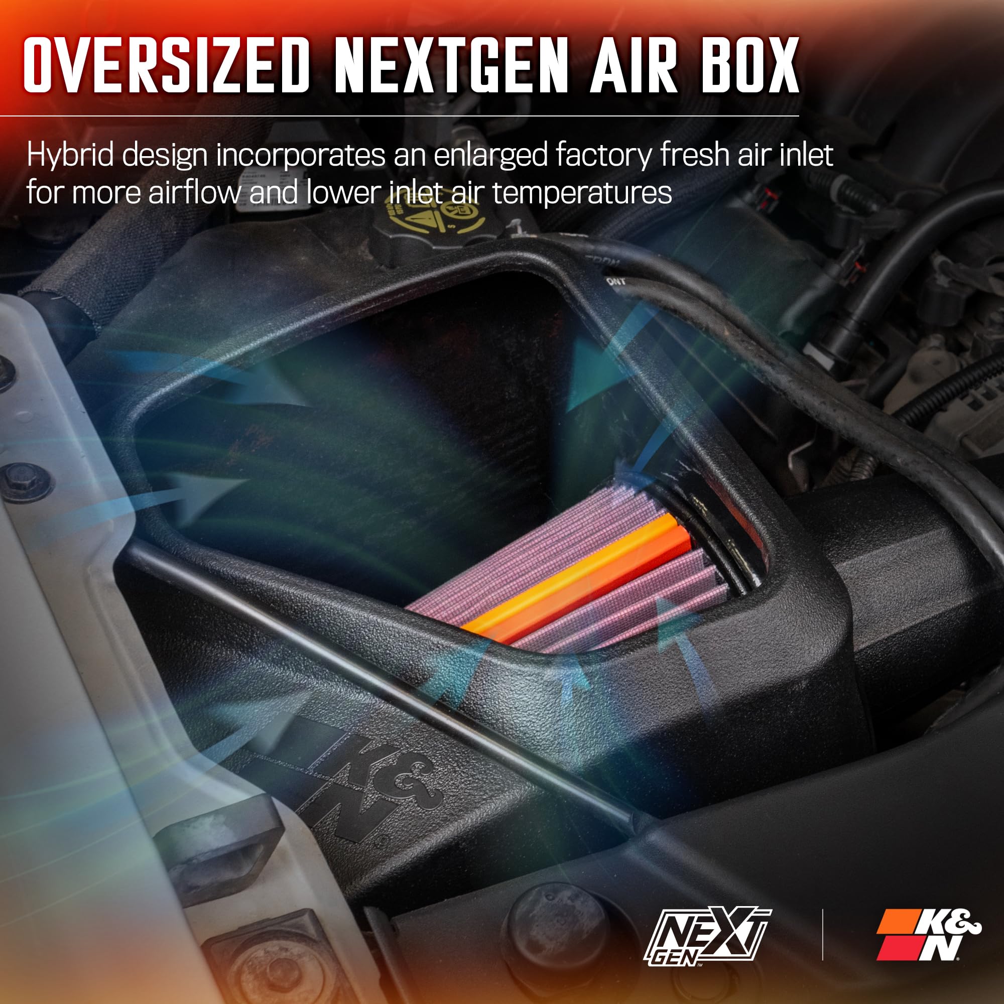 NextGen K&N Cold Air Intake System: High-Flow Cotton Filter: Compatible with 2014-2020 CADILLAC/CHEVRLOET/GMC Escalade; Silverado 1500; Suburban; Tahoe; Sierra 1500; Yukon; Yukon XL; 50-3082