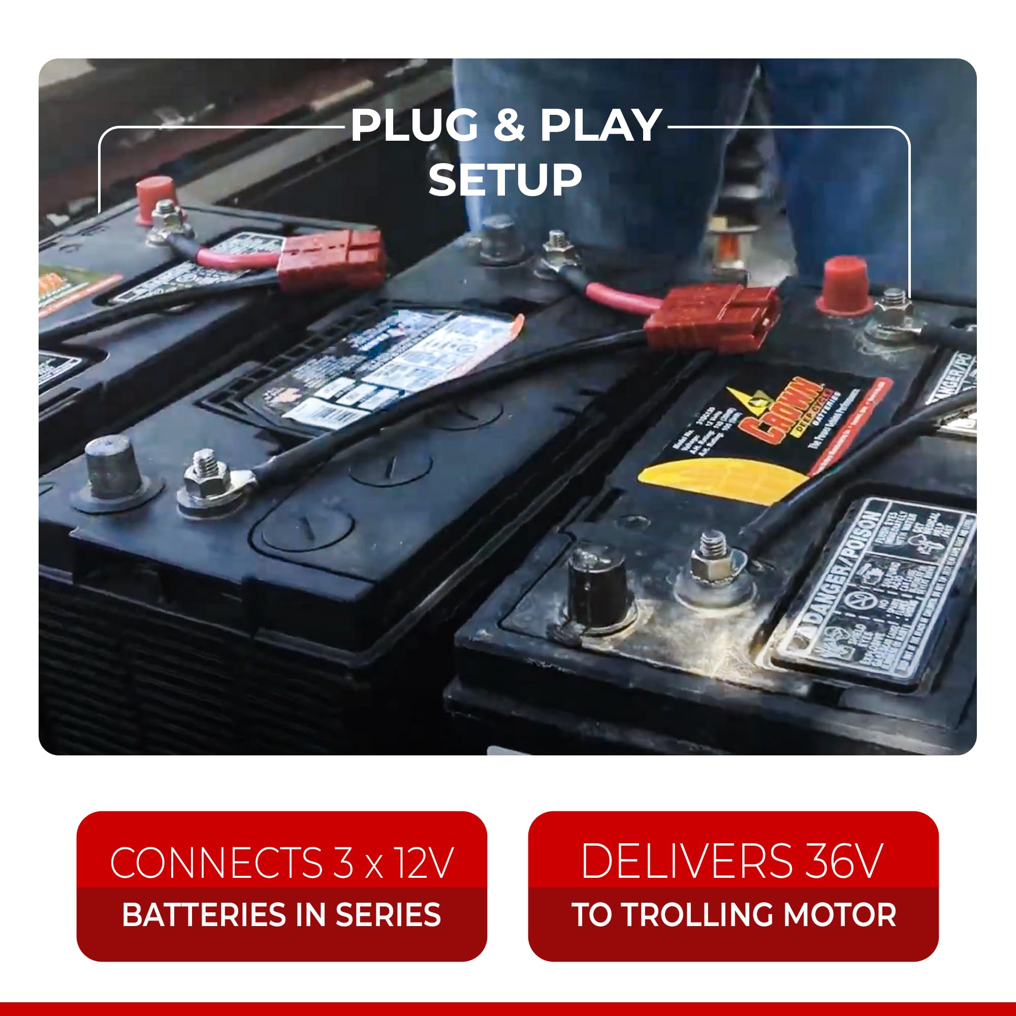 36V Connect-Ease Trolling Motor Quick Connect/Disconnect Kit RCE36VBK | Plug and Play Boat Wiring Kit for Three 12V Batteries in Series | 8 AWG Marine Grade Wire | Lithium Compatible