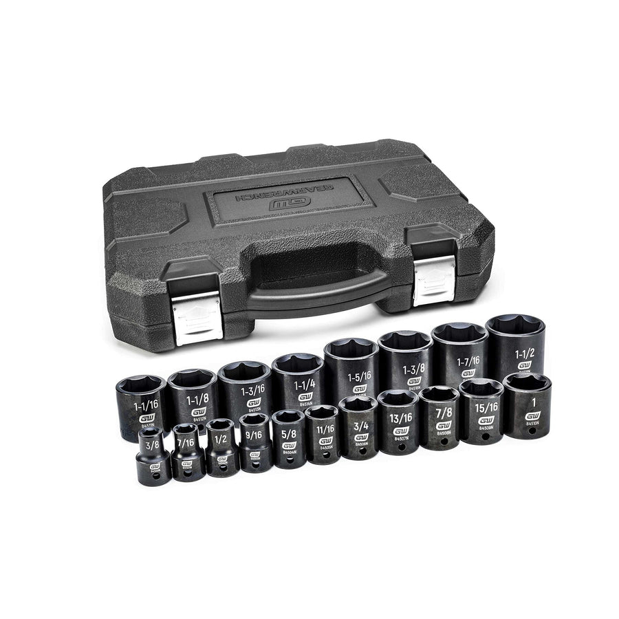 19 Pc. GEARWRENCH 1/2" Drive 6 Pt. Standard Impact Socket Set, SAE - 84932N