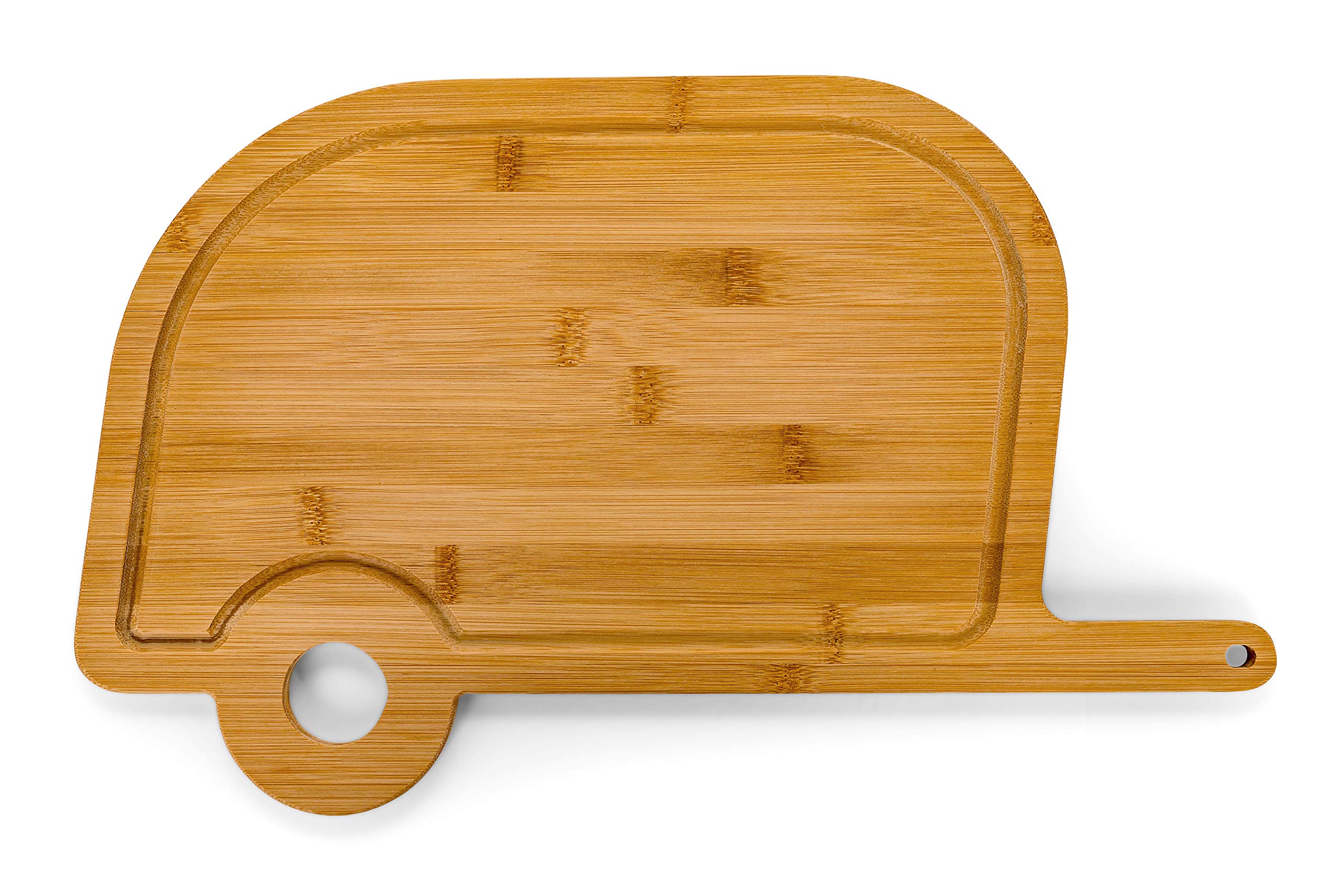 Camco RV Shaped Life is Better at The Campsite Bamboo Wood Cutting Board for Food Prep-Doesn't Dull Knives, Resists Moisture (53089)