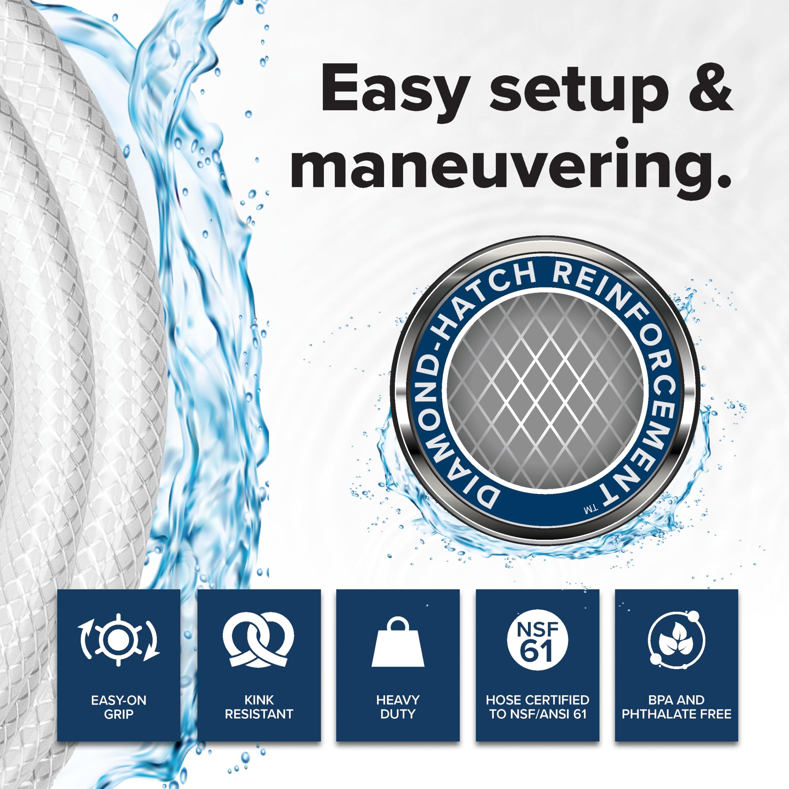 25-Ft Camco TastePURE Water Hose - RV Drinking Water Hose Contains No Lead, No BPA & No Phthalate - Features Diamond-Hatch Reinforced PVC Design - 5/8” Inside Diameter, Made in the USA (22783)