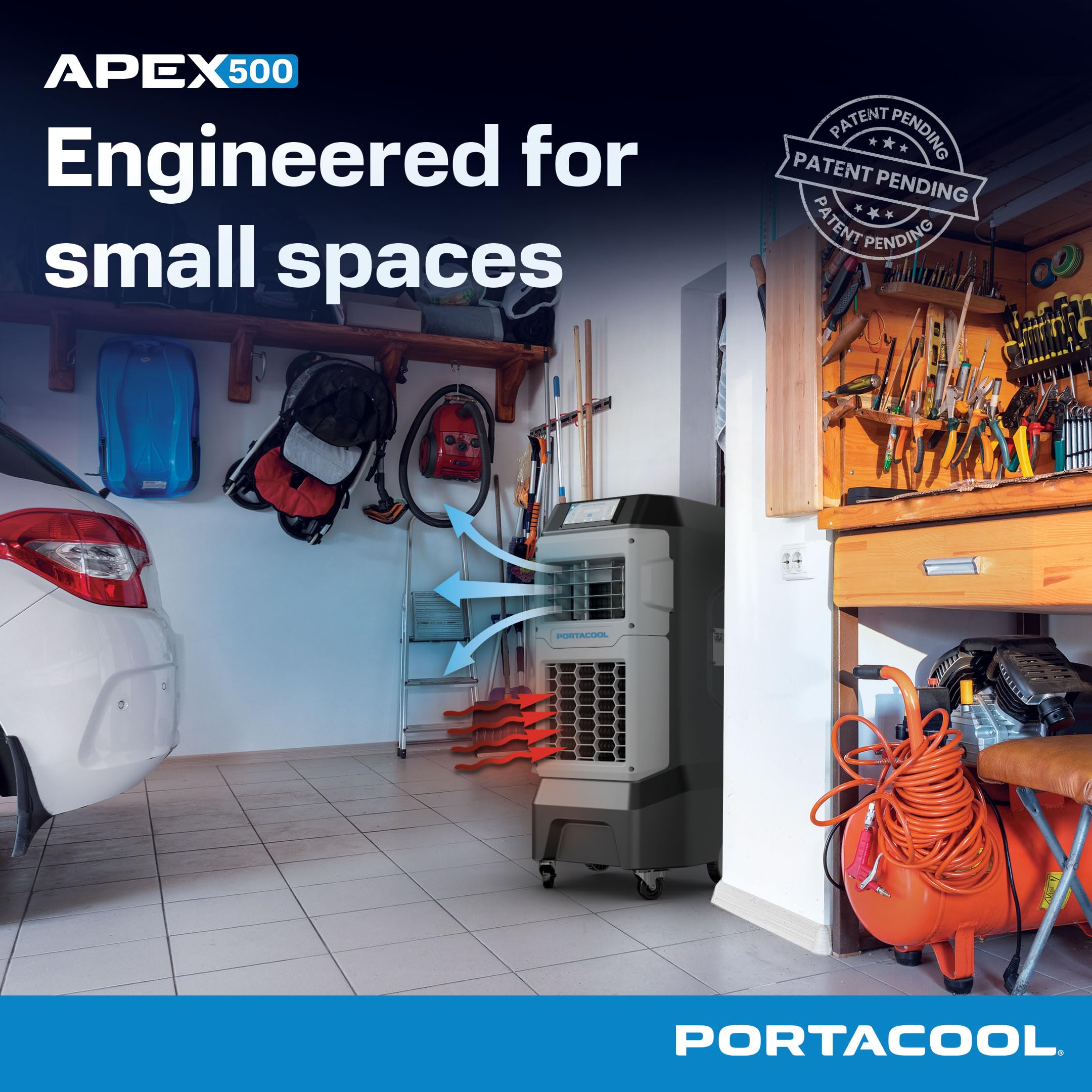 Apex 500 Portacool (PACA05001A1) – Wi-Fi Enabled High Velocity Portable Evaporative Cooler for 500 sq. ft. with up to 55-foot Reach, Oscillating Louvers, Programable, 13 Gallon Reservoir, Variable Spd