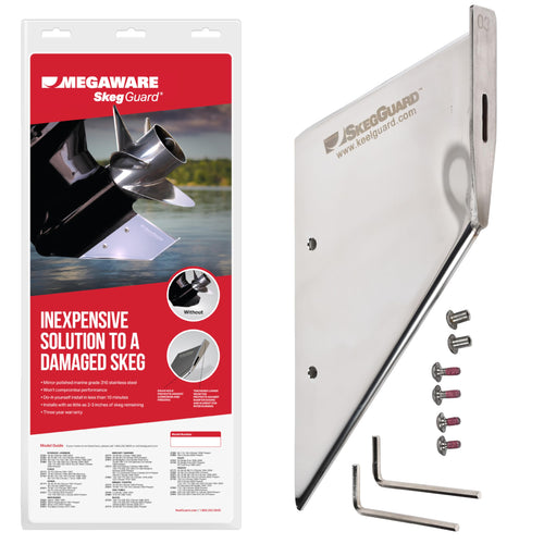 MEGAWARE KEELGUARD SKEGGUARD 27071 Fits Mercury, Force, Honda, Nissan, Tohatsu (See Listing for Fitment Details) 316 Marine-Grade Stainless Steel Guard Protector with Drain, Prevent Skeg Damage, DIY