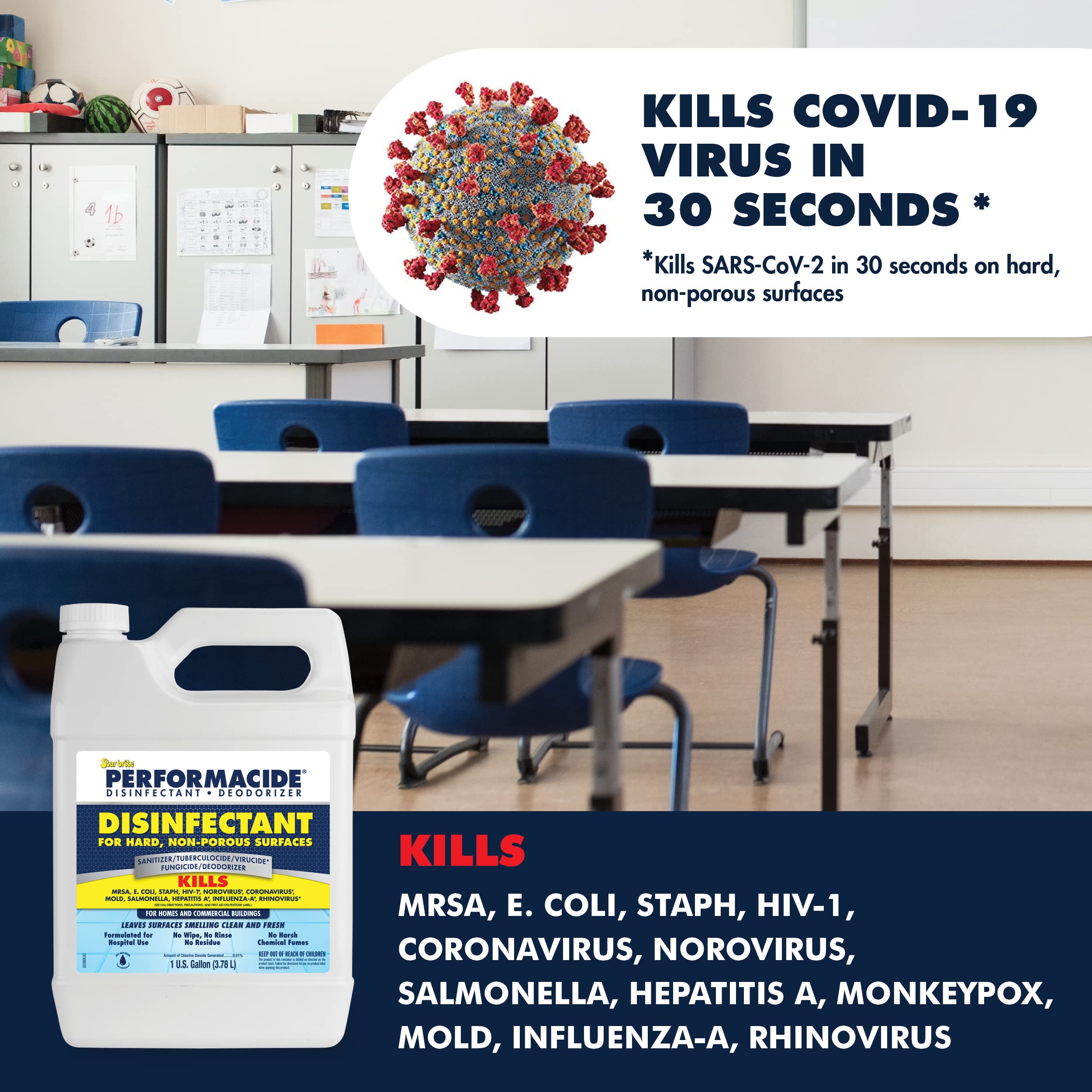 Disinfectant PERFORMACIDE - Kills COVID-19 Virus in 30 Seconds - No Rinse, No Wipe, No Residue - Just Add Water - Gallon Kit with 3 Refill Pouches & Sprayer (102000)
