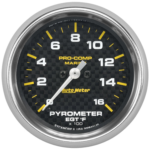 Pyrometer AutoMeter 200844-40 Gauge, 2 5/8", 0-1,600ºf, Marine Carbon Fiber