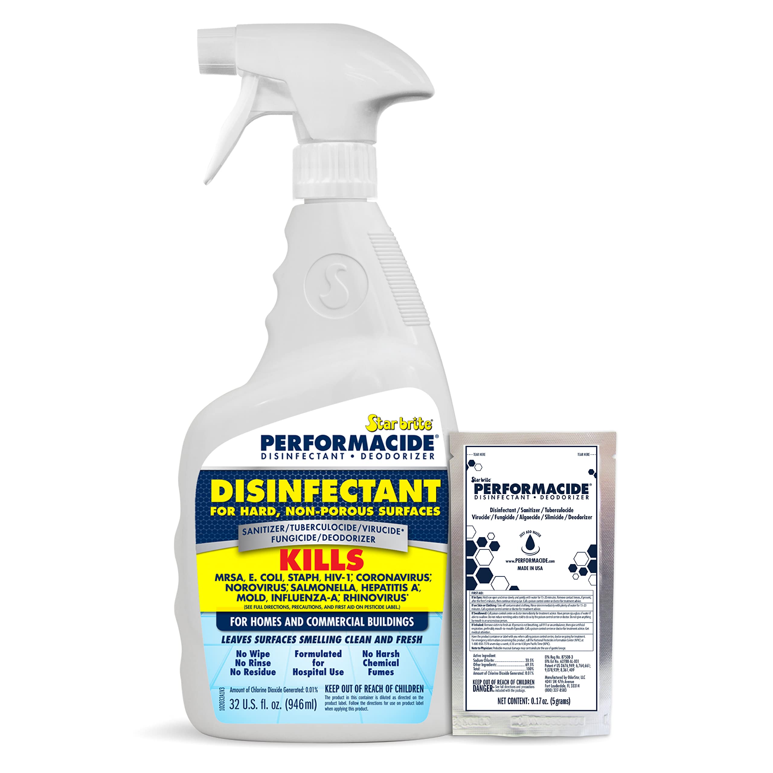 KILLS COVID-19 Virus in 30 Seconds - Performacide Disinfectant - No Rinse, No Wipe, No Residue - Just Add Water - 32 OZ. Single Kit (102032)