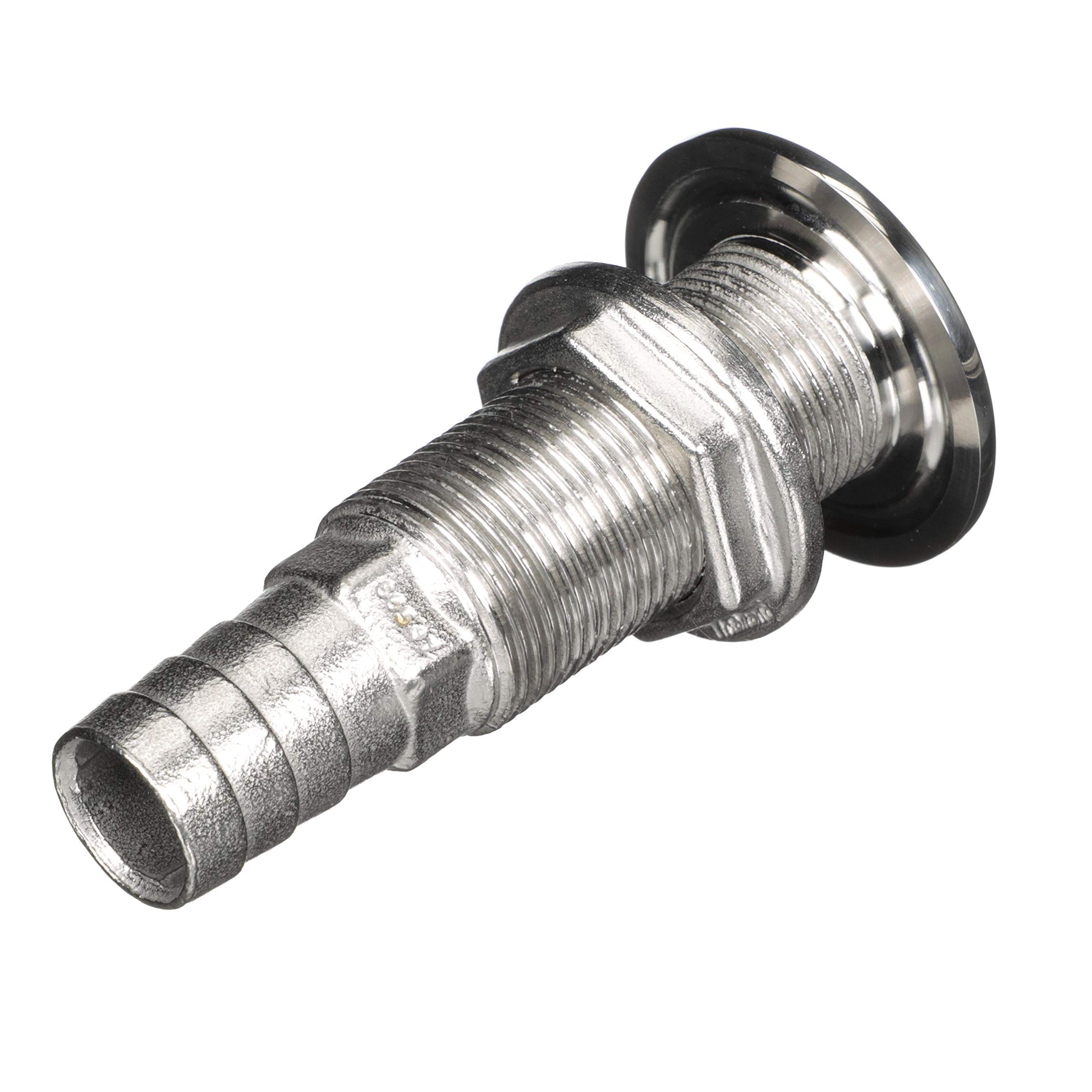 Stainless Steel Attwood 66547-3 Straight Thru-Hull Valve Fitting, Barbed, Standard Length, for 3/4-Inch Interior Diameter Hose