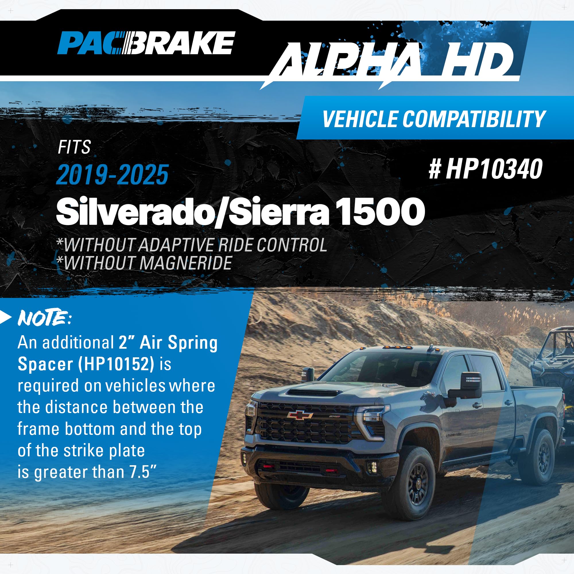 Pacbrake ALPHA HD HP10340 Rear Air Suspension Kit fits 2019-2025 Silverado/Sierra 1500 w/o Adaptive Ride Control & MagneRide | Easy Installation | Corrosion Resistant Roll Plates