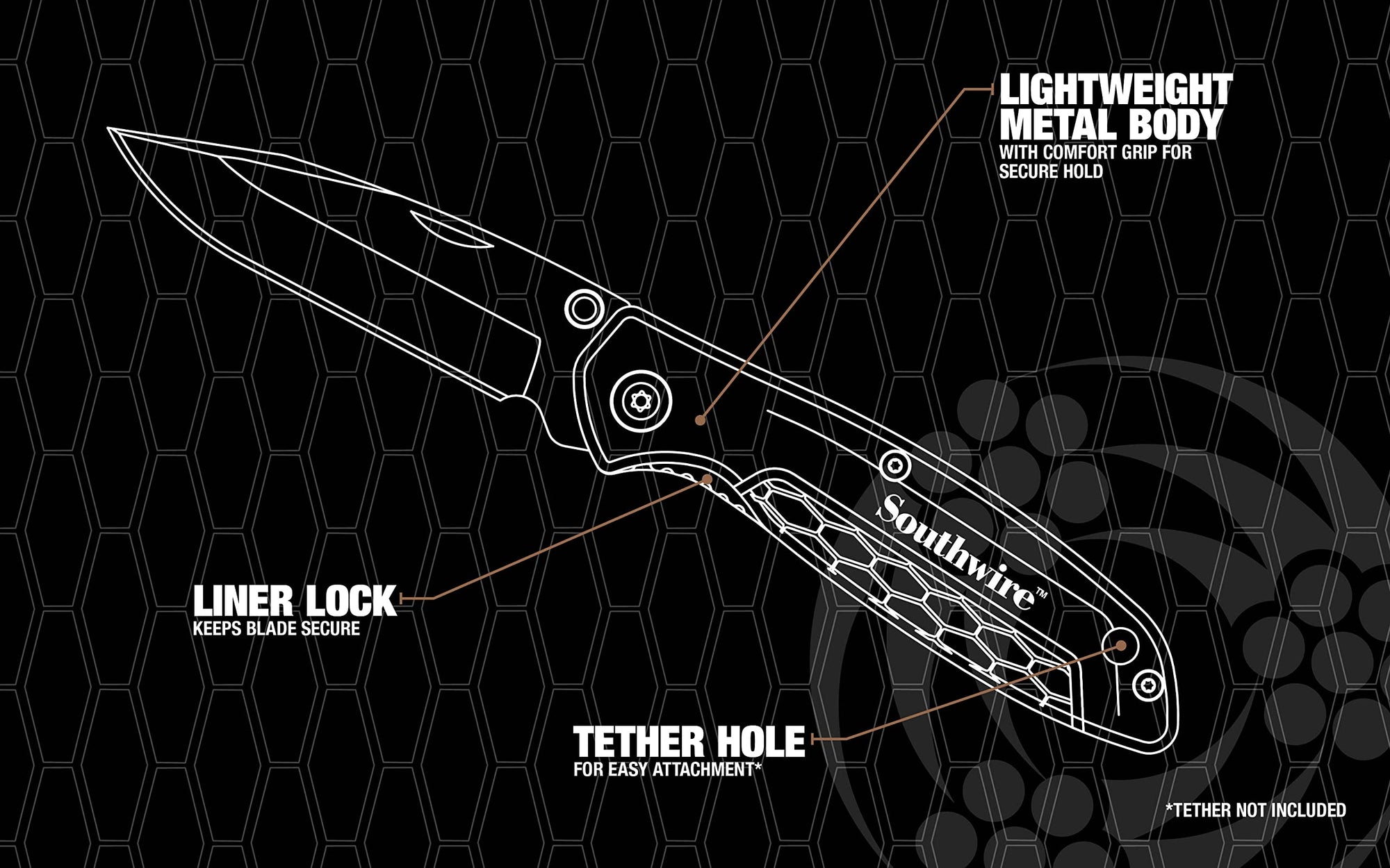 Compact Southwire CDPK Pocket Knife; 2.88" blade; 8CR13MOV Stainless Steel- drop point blade for everyday use