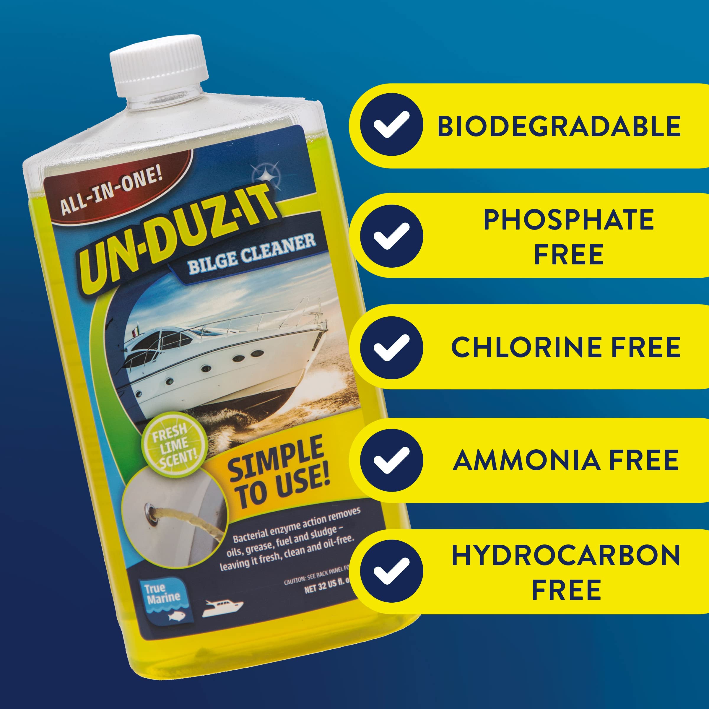 Legend Brands UN-DUZ-IT Bilge Cleaner, Perfect for Boats, Pontoons and other Marine Power Systems, Fresh Lime Scent, 32 Fl. Oz.