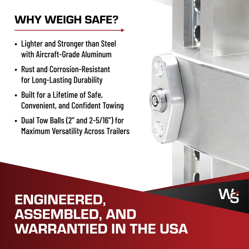 Weigh Safe Adjustable Trailer Hitch Ball Mount - 6" Hitch Adjustable Drop for 2" Receiver - Premium Heavy Duty Aluminum Trailer Tow Hitch w/ Stainless Steel Tow Balls (2" & 2 5/16") - 12,500 lbs GTW