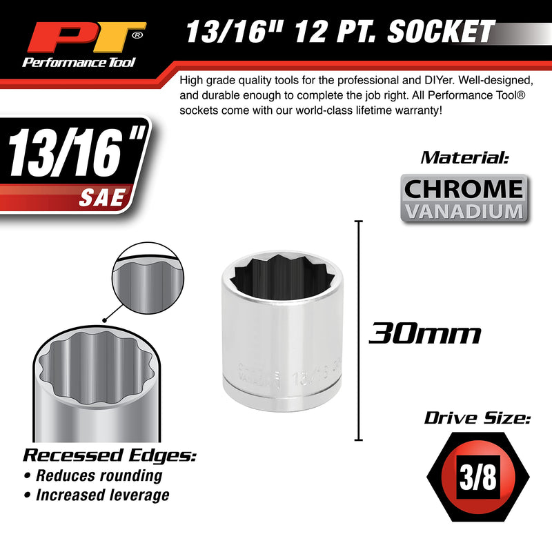 W38526 Performance Tool 3/8-Inch 12-Point Socket, 13/16