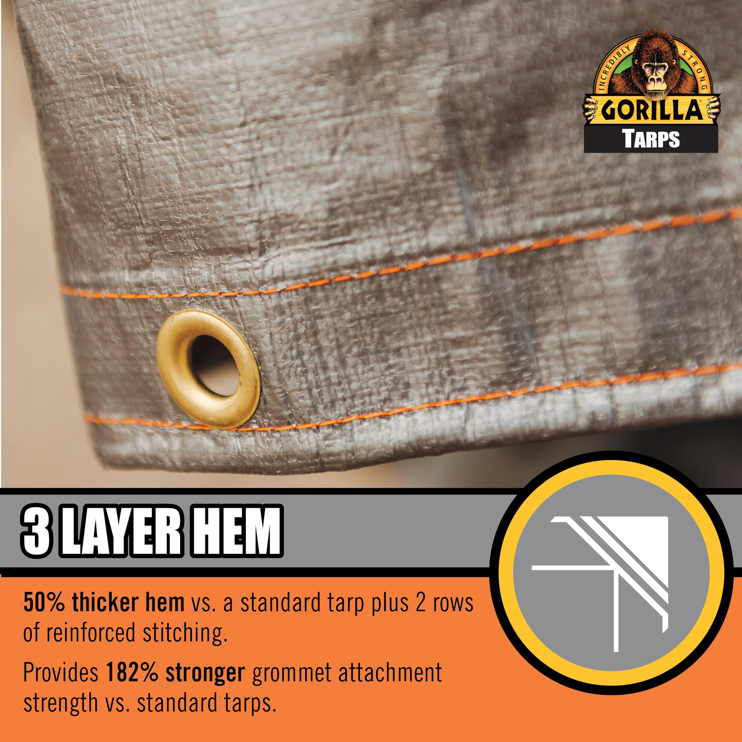 Gorilla Tarp Max Tough 8x10 ft Heavy-Duty 14 MIL Poly, 16x16 Weave, UV Treated, Triple Layer Hems, Brass Grommets Every 3 ft, D-Ring Corners, Tear & Water Resistant, All-Weather Outdoor Cover