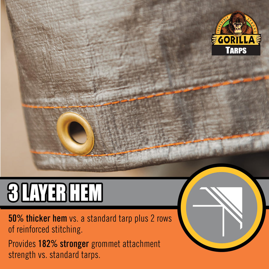 Max Tough Gorilla Tarp 10x14 ft Heavy-Duty 14 MIL Poly, 16x16 Weave, UV Treated, Triple Layer Hems, Brass Grommets Every 3 ft, D-Ring Corners, Tear & Water Resistant, All-Weather Outdoor Cover