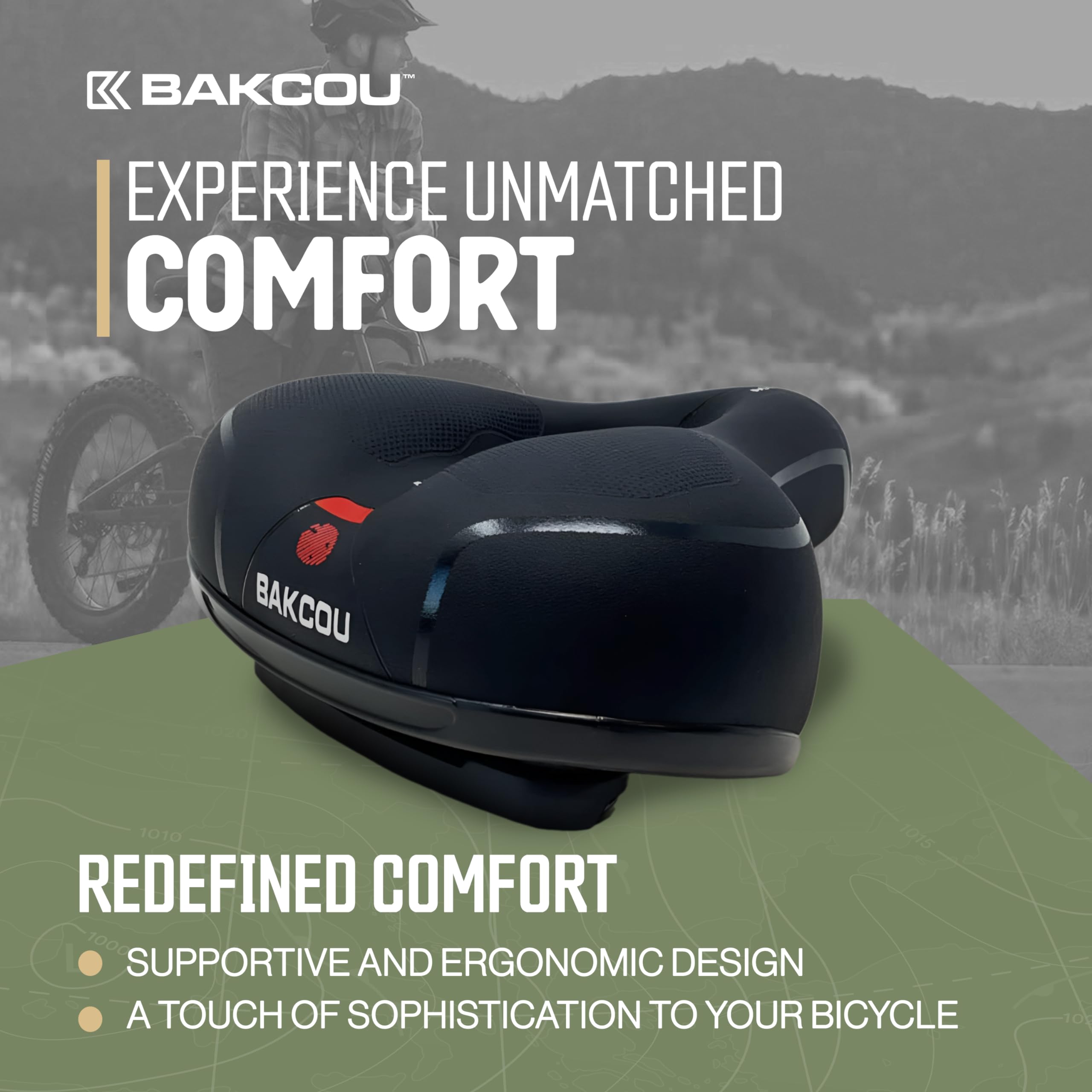 Oversized Bakcou Universal Fit Comfort Bike Seat - Plush Padding, Dual Spring Suspension, Easy Install, 8" Wide, 10" Long, 3.5" Thick