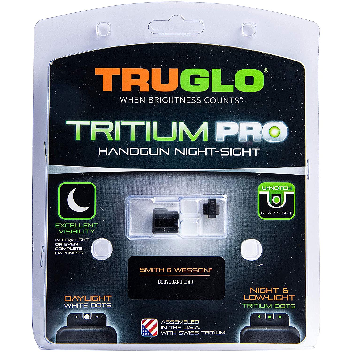 TruGlo Tritium Compact Pro Glow in the Dark Day and Night Handgun Sight TG231MP2W for Smith & Wesson Bodyguard .380 Pistols