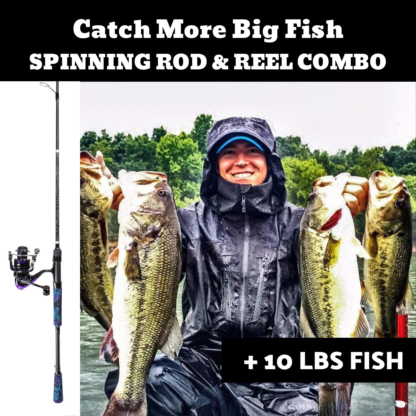 Lunkerhunt Atomic Fishing Rod and Reel Combo 6 Feet 8 Inches| Spinning Reel Right and Left | Lightweight Fishing Rod Combo Hunter Atomic | Premium Medium Power Fishing Pole with EVA Camouflage Grip