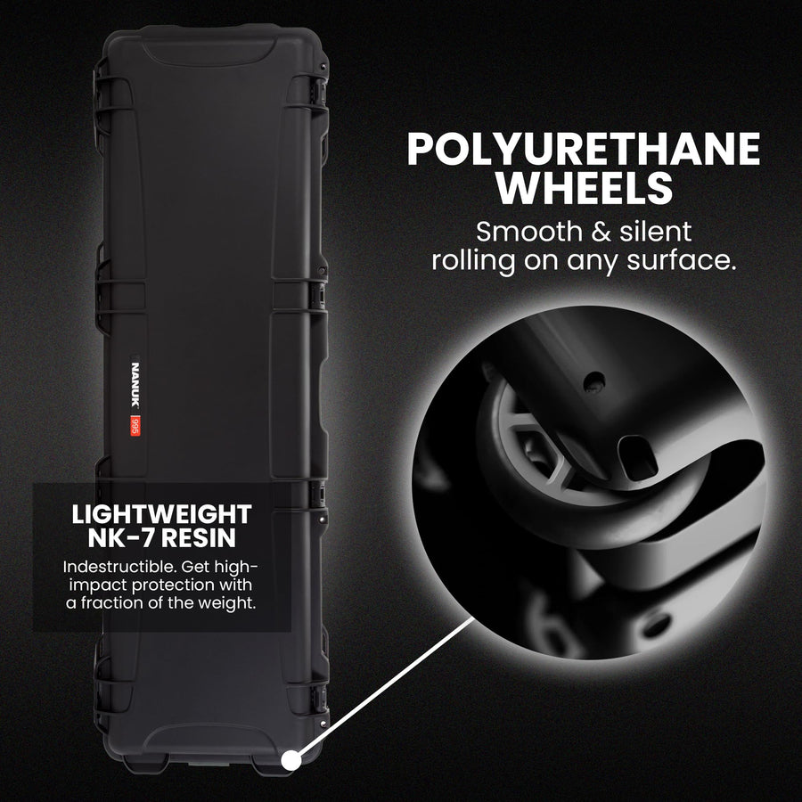 Hard Case NANUK 995 55” with Wheels & Customizable Foam Insert, IP67 Waterproof & Crushproof, Rugged Construction for Ultimate Protection, Made in North America – Black (55.1” x 17.3” x 6.6”)