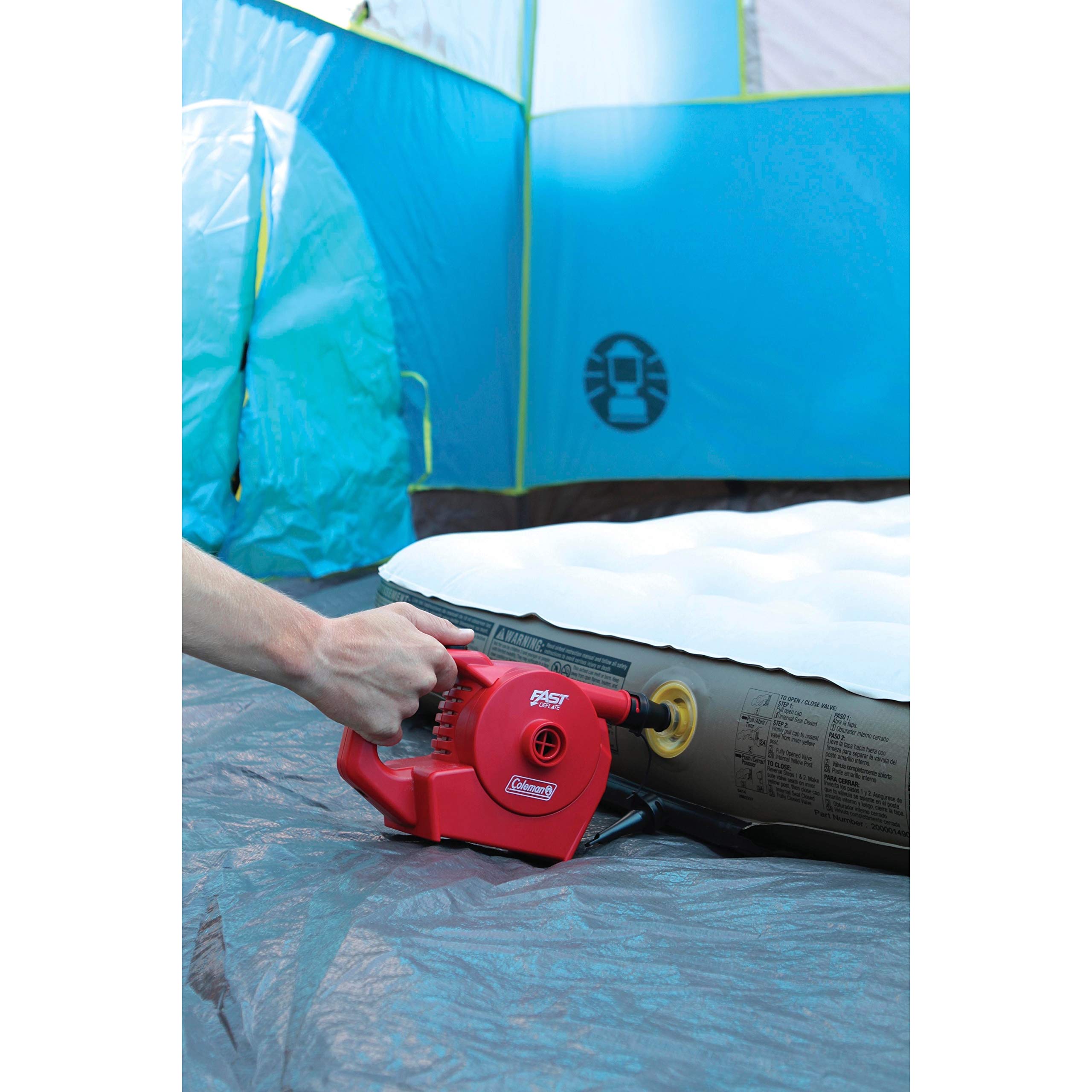 Coleman Air Pump QuickPump for Air Beds & Inflatables, Portable Pump with Fast Inflation or Deflation, Battery-Powered/Rechargeable/12-Volt/120-Volt Power Options