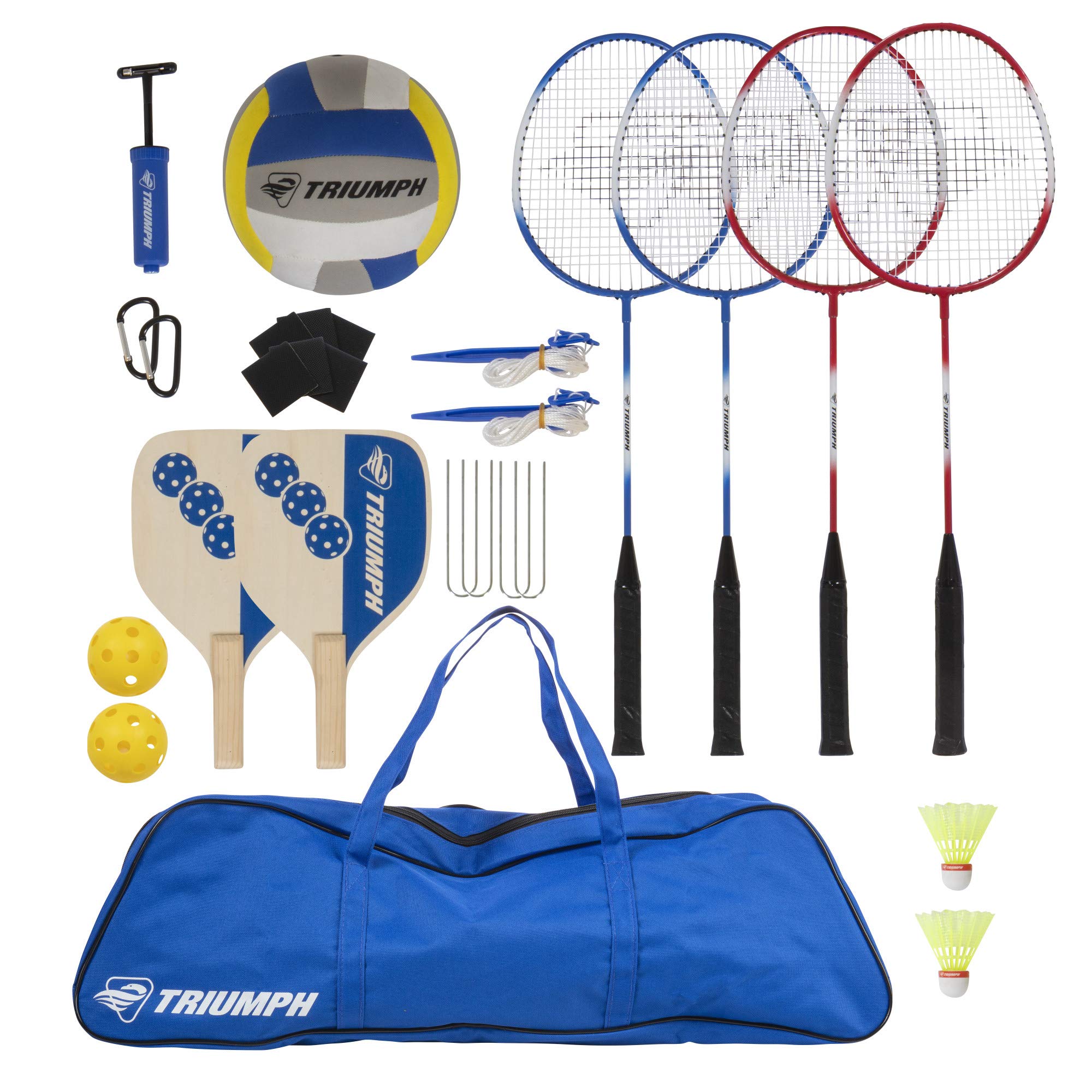 Multi-Sport Triumph Sports Combo Outdoor Game Net Set Includes Volleyball, Badminton, and Pickleball, Blue (35-7510-2)