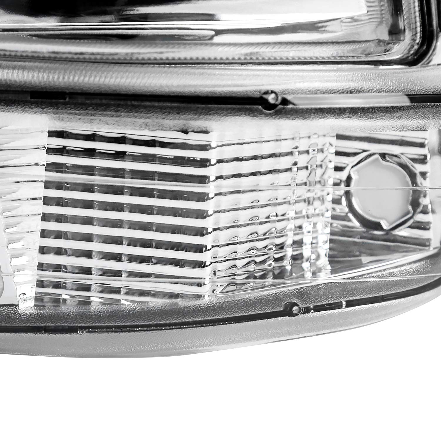 Chrome Housing Spec-D Tuning LED Bar Clear Lens Headlights + Bumper Lights 4PC Clear Reflector Compatible with Chevy Silverado 1999-2002, 00-06 Tahoe Suburban, L+R Pair Assembly