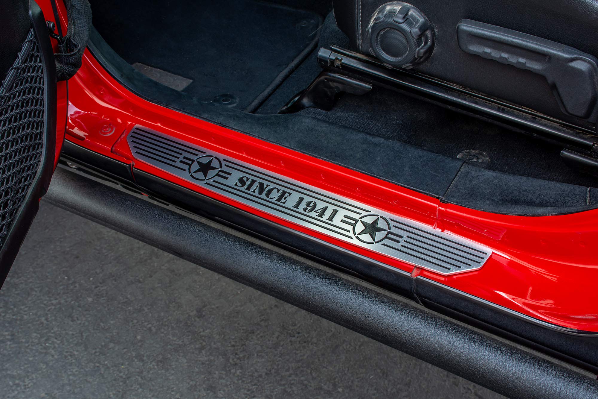 Door Sill Plates DV8 Offroad for 2018-2025 Wrangler JL and 2020-2025 Gladiator JT | Front Pair | Embossed with Since 1941 | Billet Aluminum Construction